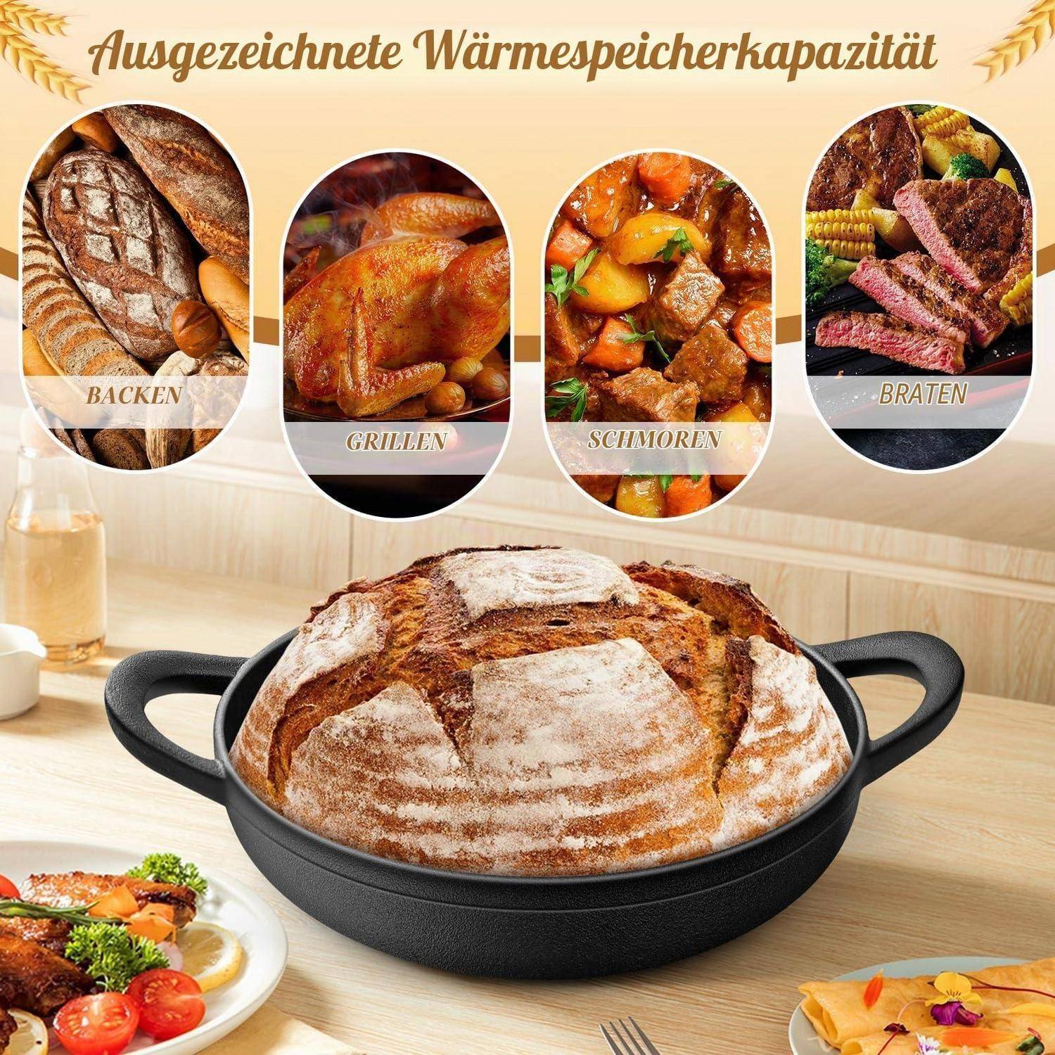 Gusseisen Topf 5.7L 26cm Brotbacktopf mit Deckel &amp; Silikonmatte