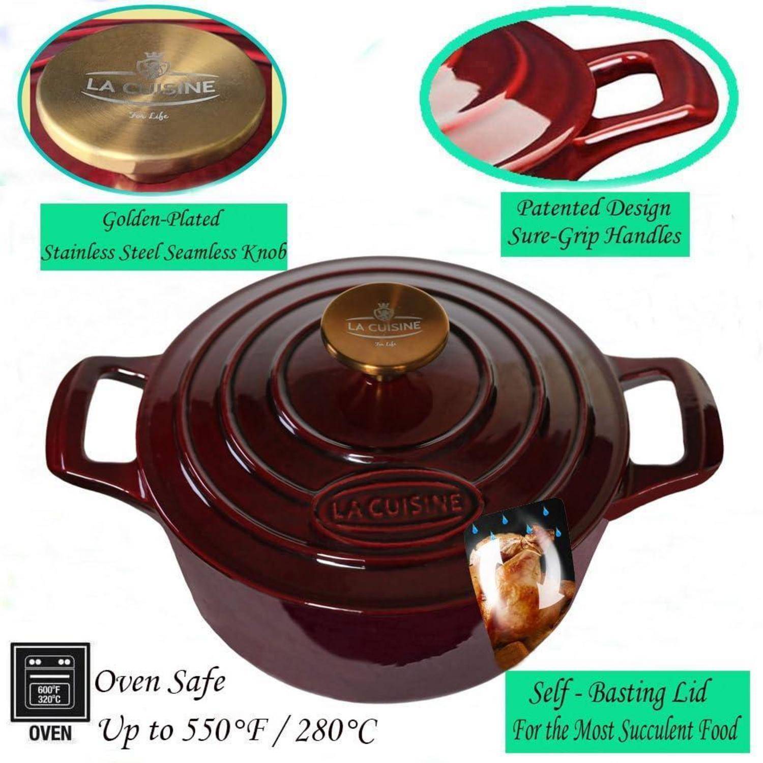 La Cuisine Gusseisen Bräter 28cm 6.5L Induktion Cranberry Rot