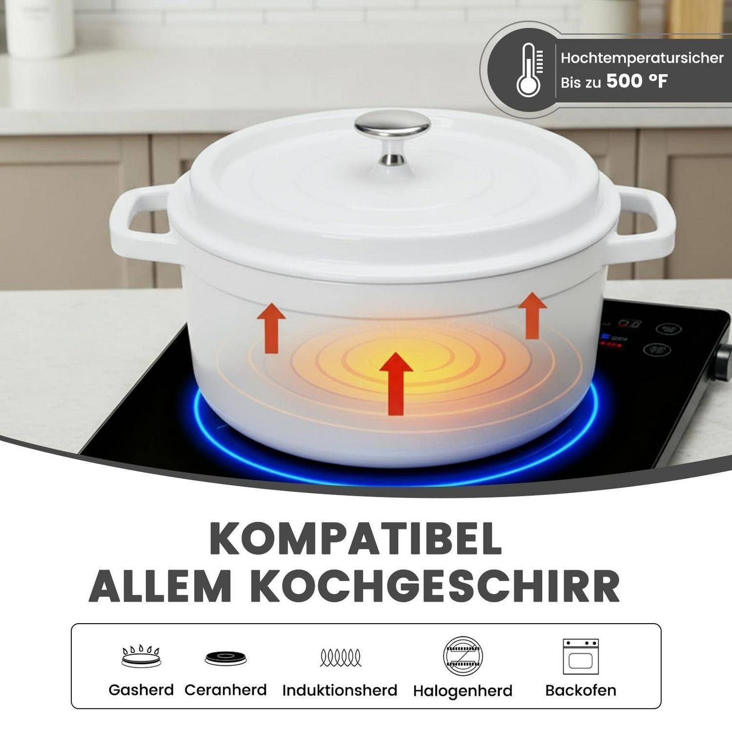 Emaille Brotbacktopf Schmortopf 4.75L Weiß mit Deckel