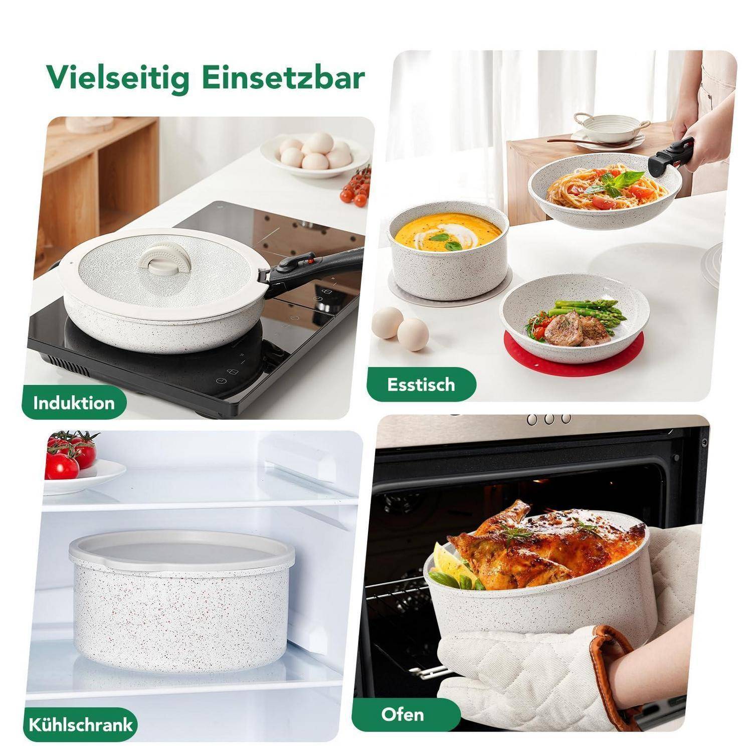Topfset Pfannenset 23-teilig Induktion Keramik-Antihaft PFAS-frei Weiß