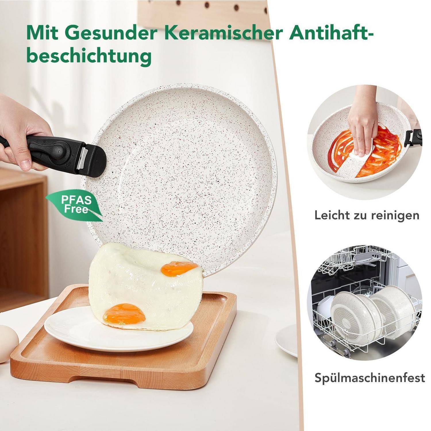 Topfset Pfannenset 23-teilig Induktion Keramik-Antihaft PFAS-frei Weiß