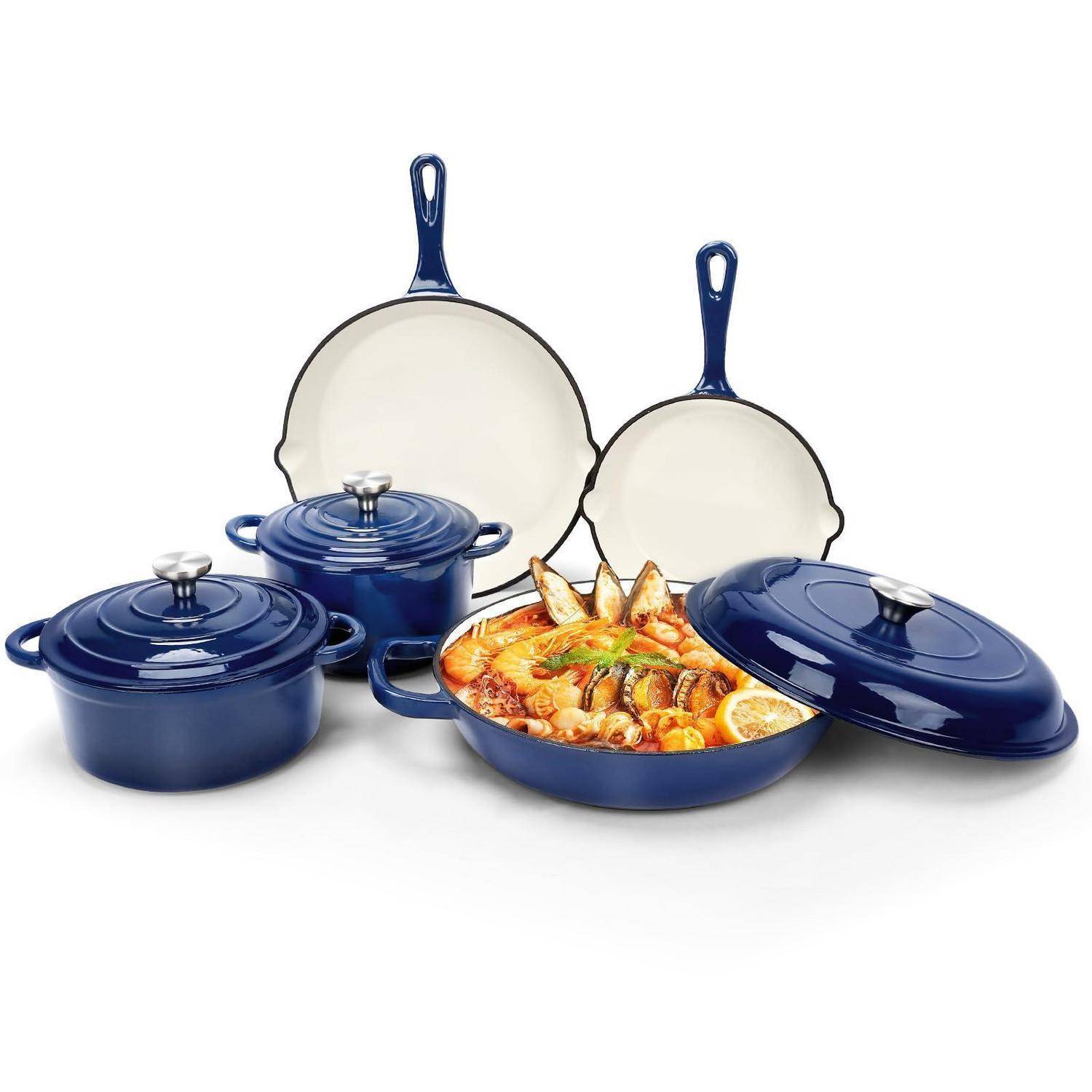 GFTIME Emaille Gusseisen Kochgeschirr Set 8-teilig Marineblau
