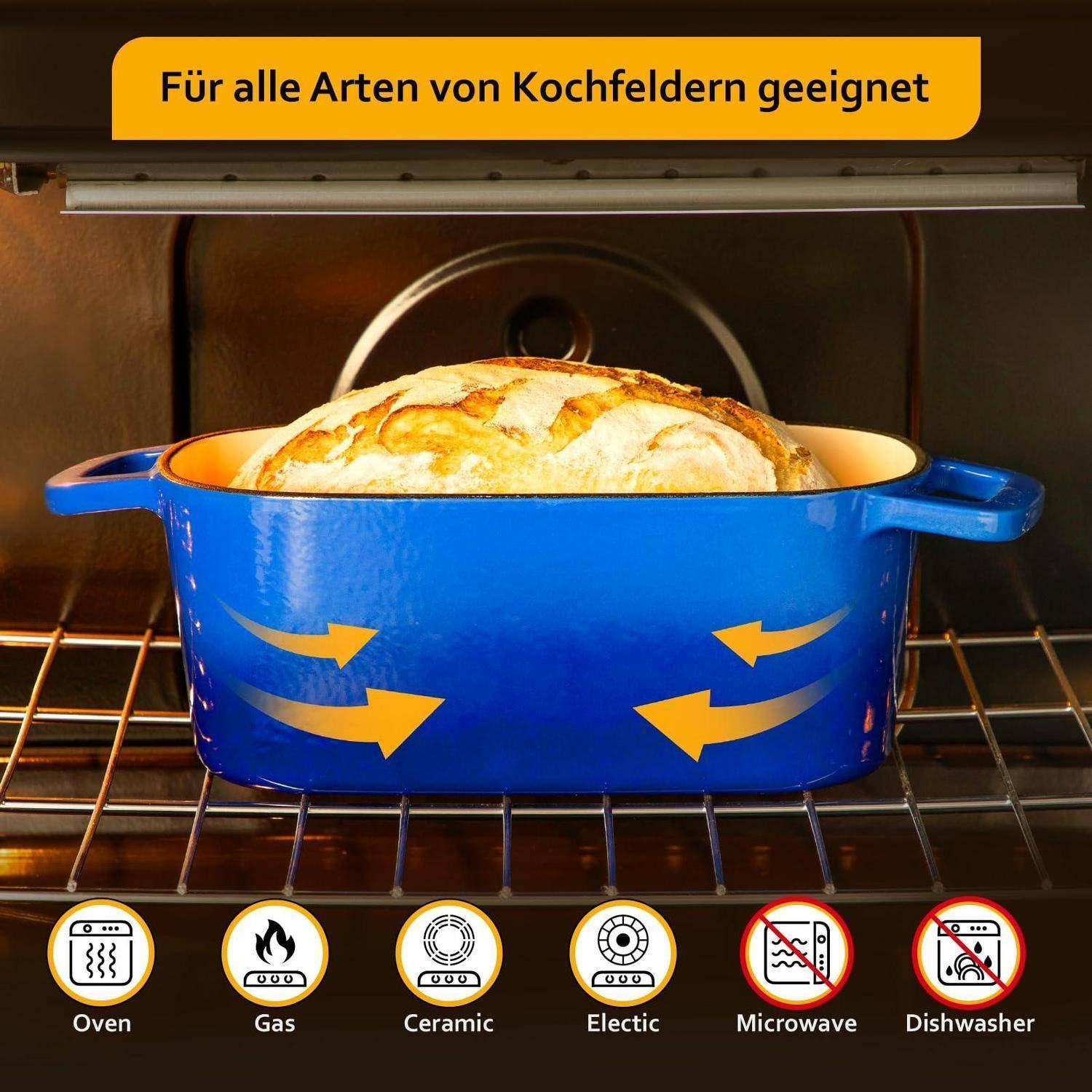Velaze Gusseisen Bräter mit Deckel 28cm Induktion Schwarz Blau 6L