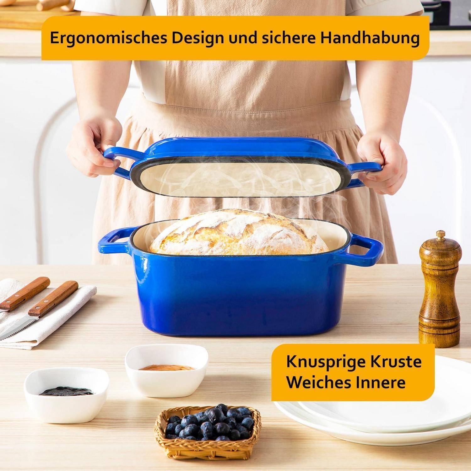Velaze Gusseisen Bräter mit Deckel 28cm Induktion Schwarz Blau 6L