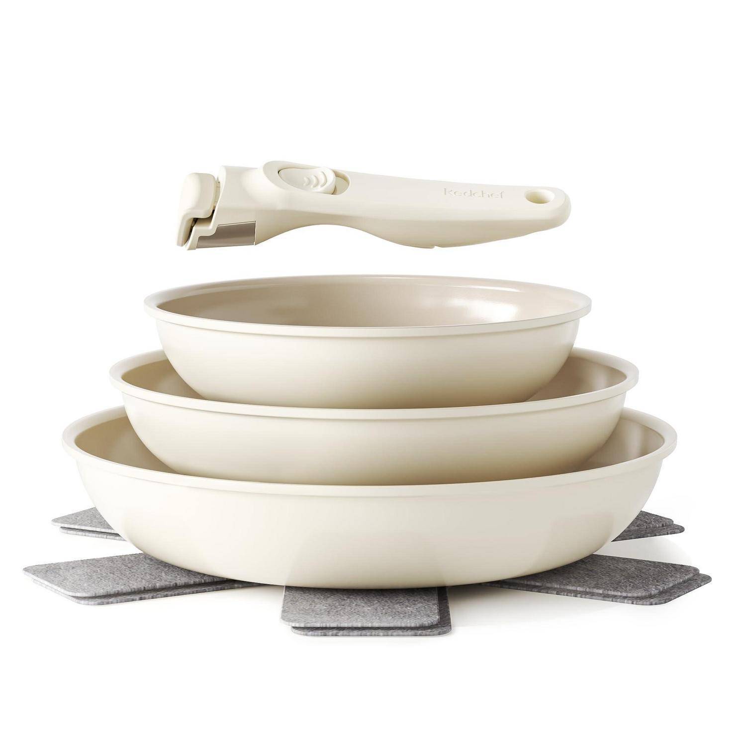 Redchef Pfannenset 6-teilig Induktion Keramik abnehmbarer Griff Beige