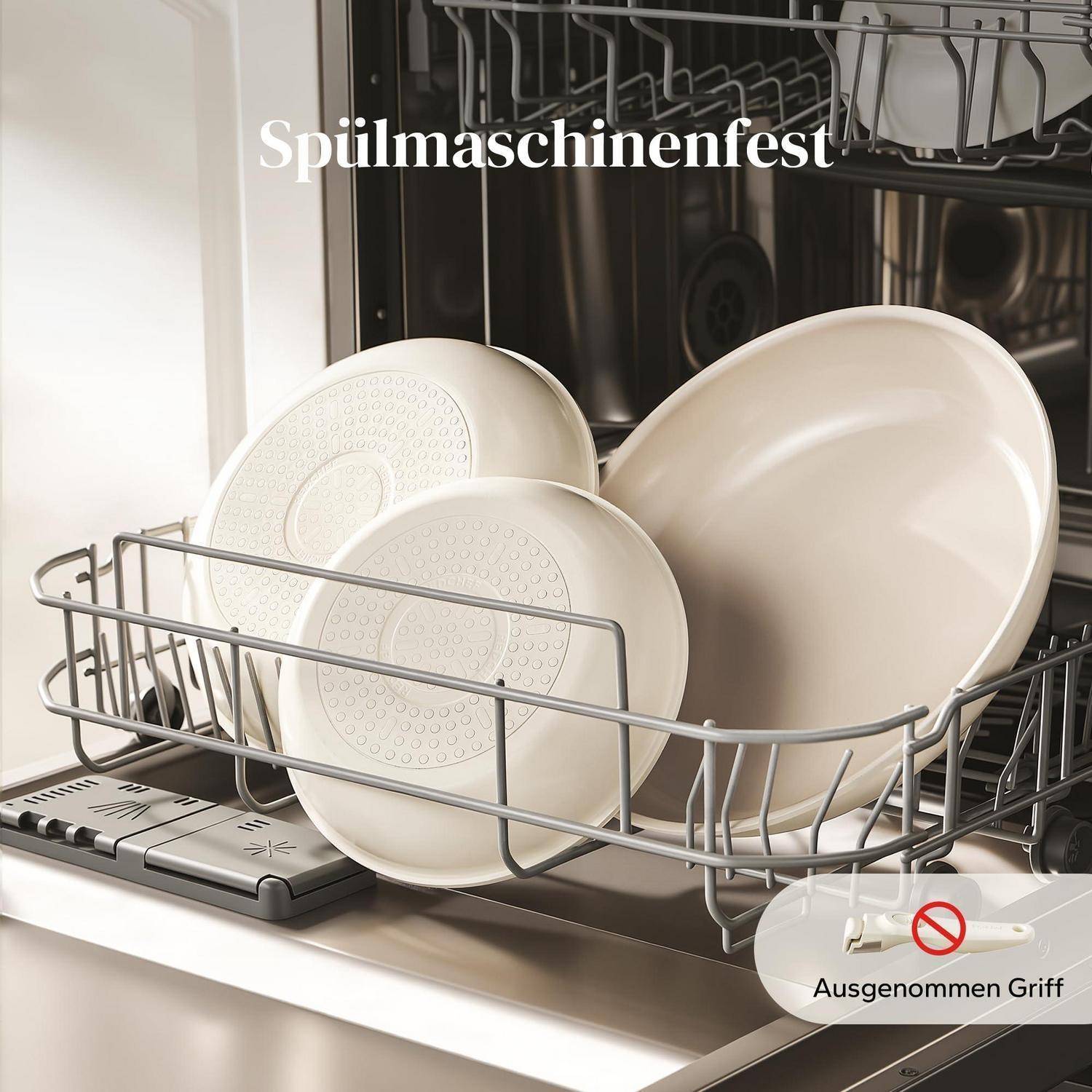 Redchef Pfannenset 6-teilig Induktion Keramik abnehmbarer Griff Beige