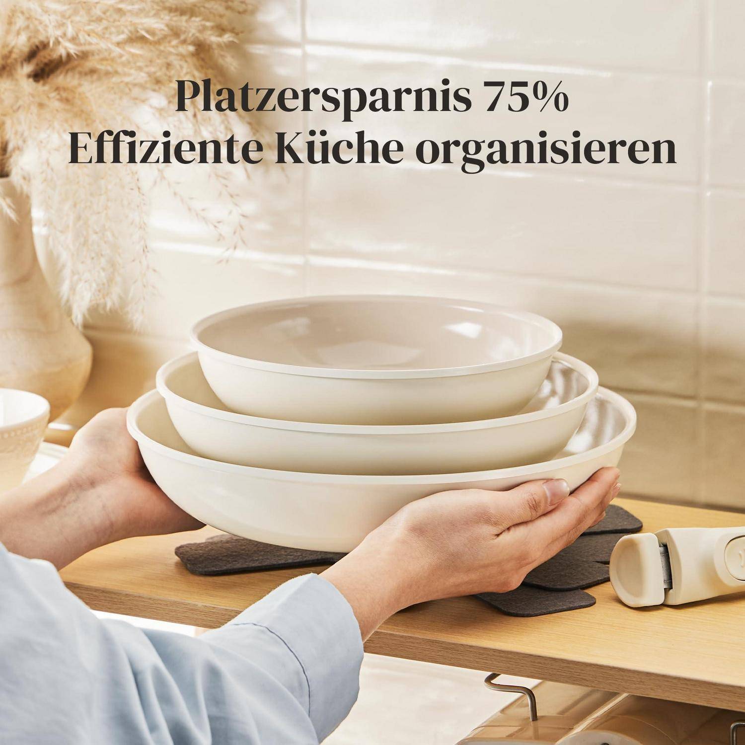 Redchef Pfannenset 6-teilig Induktion Keramik abnehmbarer Griff Beige