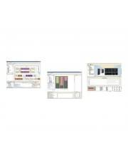 Drei kleine Software-Fenster-Screenshots auf weißem Hintergrund, die verschiedene Interface-Layouts mit Diagrammen, Balken und Steuerelementen zeigen.