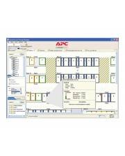 APC-Überwachungssoftware-Fenster mit einem Grundriss eines Rechenzentrums mit Rack- und Server-Symbolen sowie einem Statusfenster für ausgewählte Geräte.