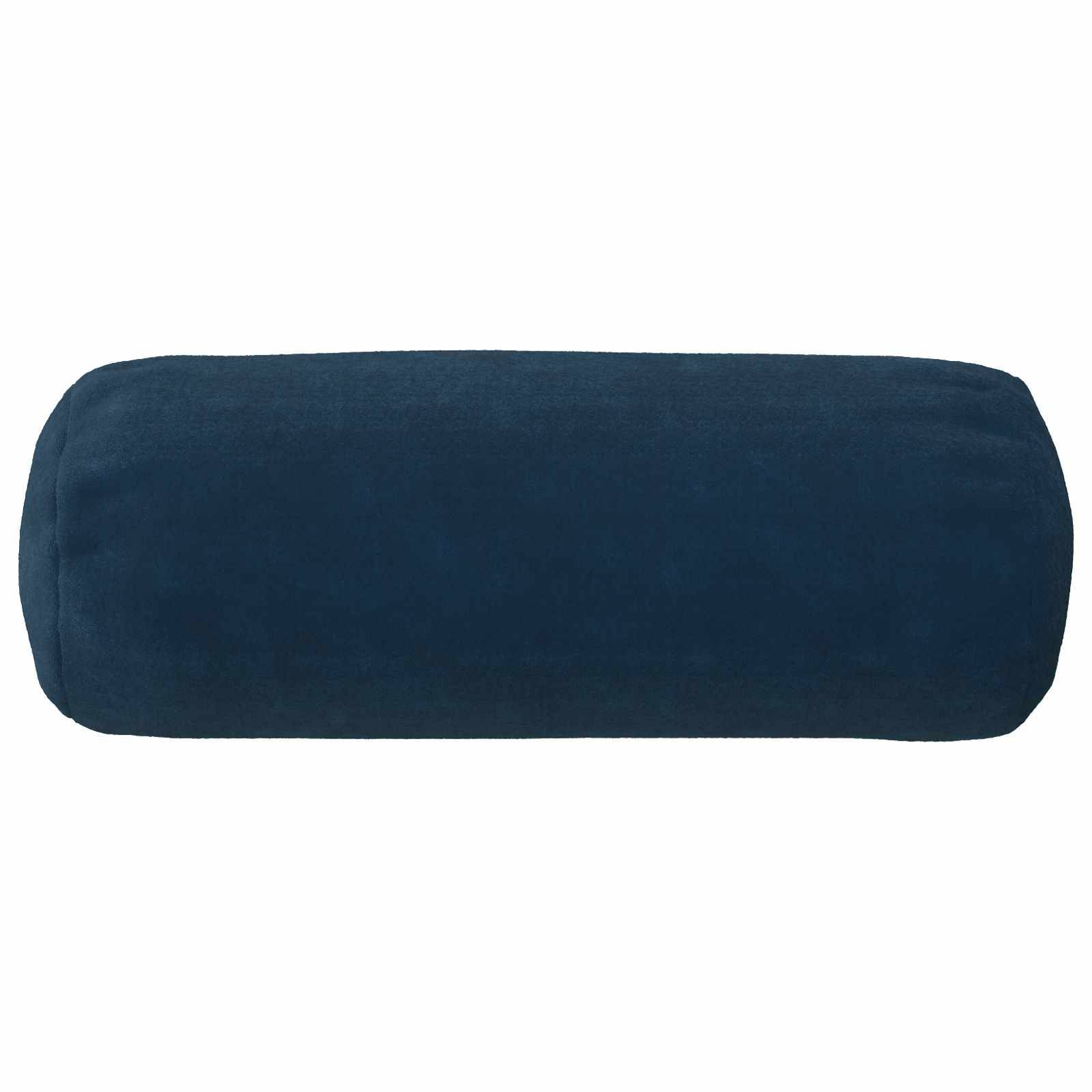 Dunkelblauer zylindrischer Bolster-Kissen auf weißem Hintergrund.
