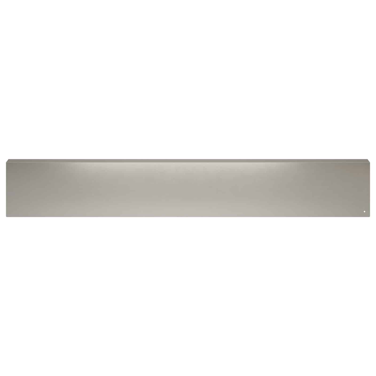 Langer schmaler Griff aus gebürstetem Metall in Silbergrau, horizontal auf weißem Hintergrund dargestellt.