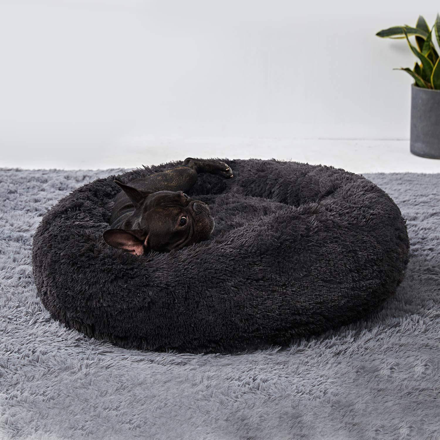 Hundebett Donut-Form abziehbar waschbar 100cm XL dunkelgrau