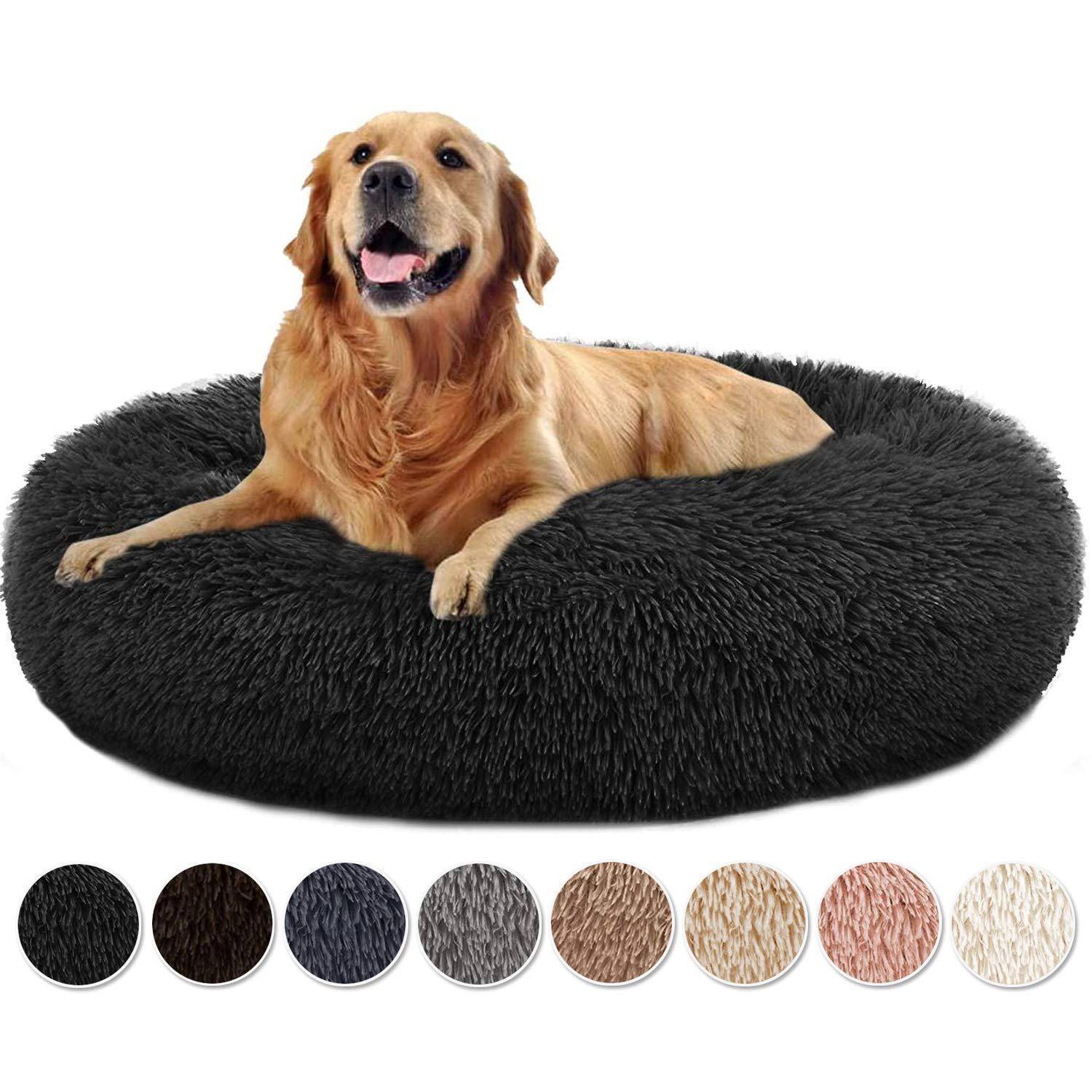 Hundebett Donut rund 80x80x20cm Schwarz waschbar rutschfest
