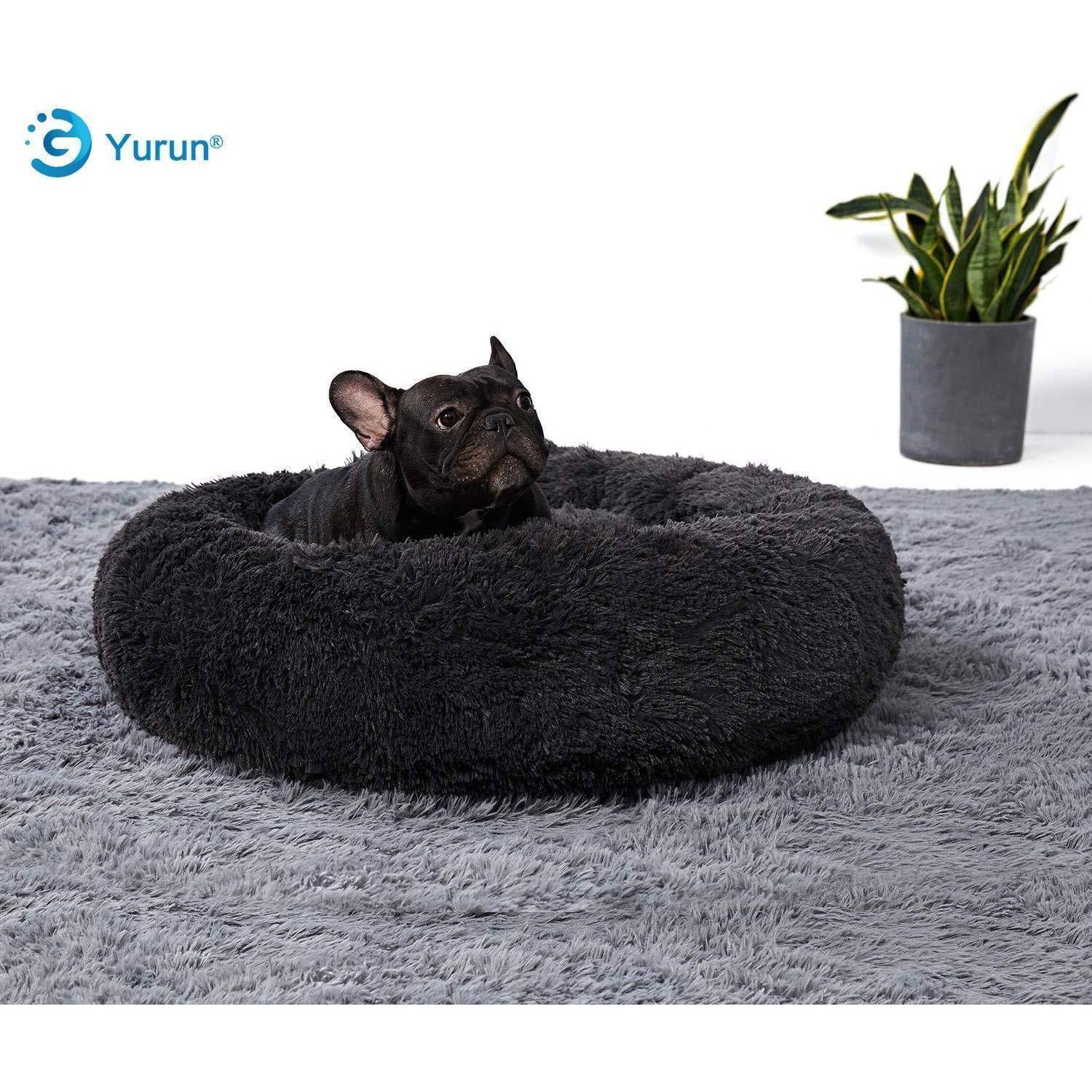 Hundebett Donut rund 80x80x20cm Schwarz waschbar rutschfest