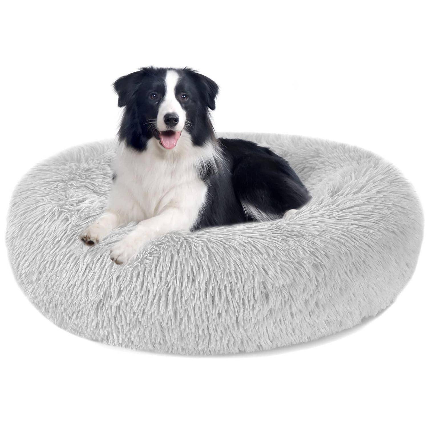 Hundebett Katzenbett Flauschig Rund Donut 100cm Hellgrau Waschbar