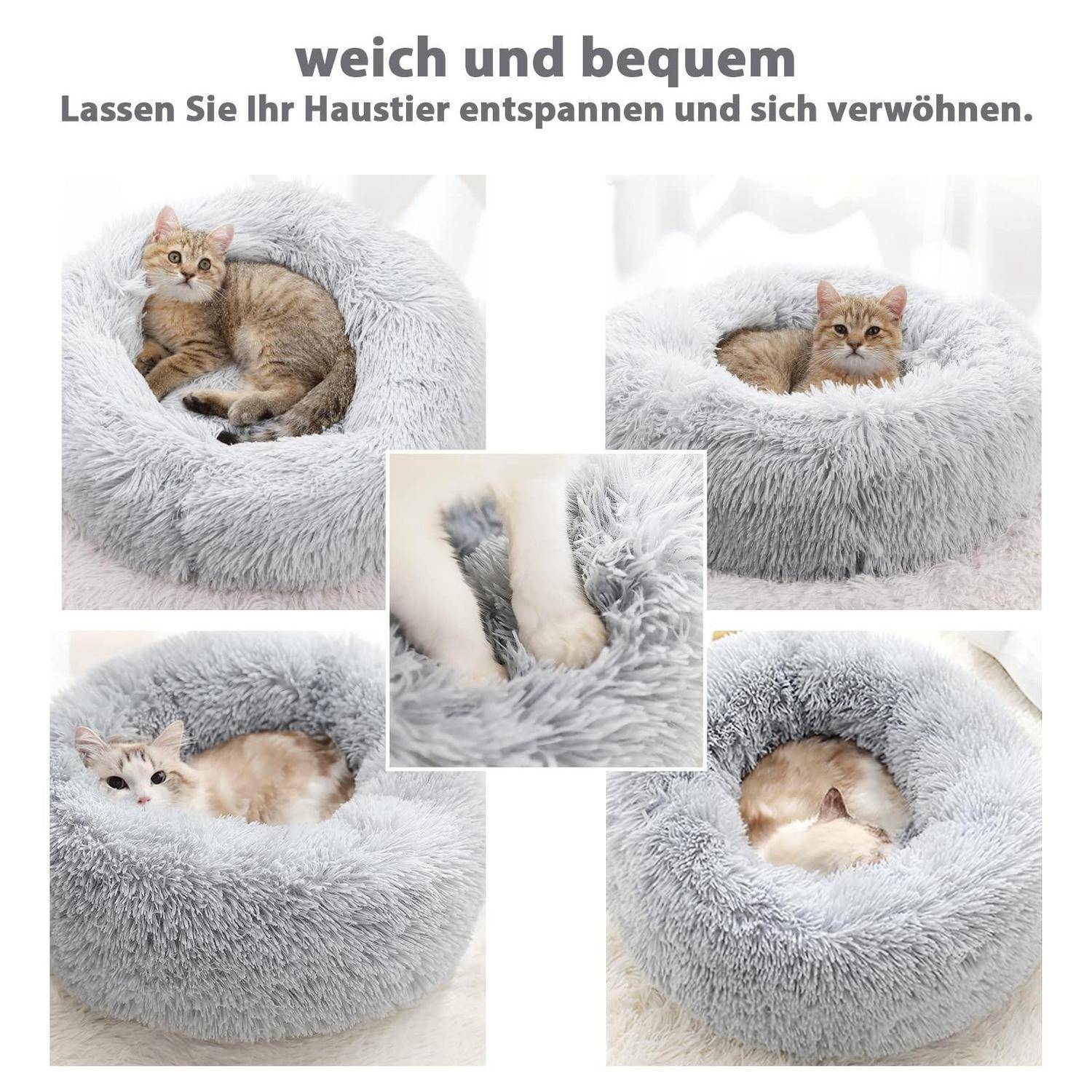 Hundebett Katzenbett Flauschig Rund Donut 100cm Hellgrau Waschbar