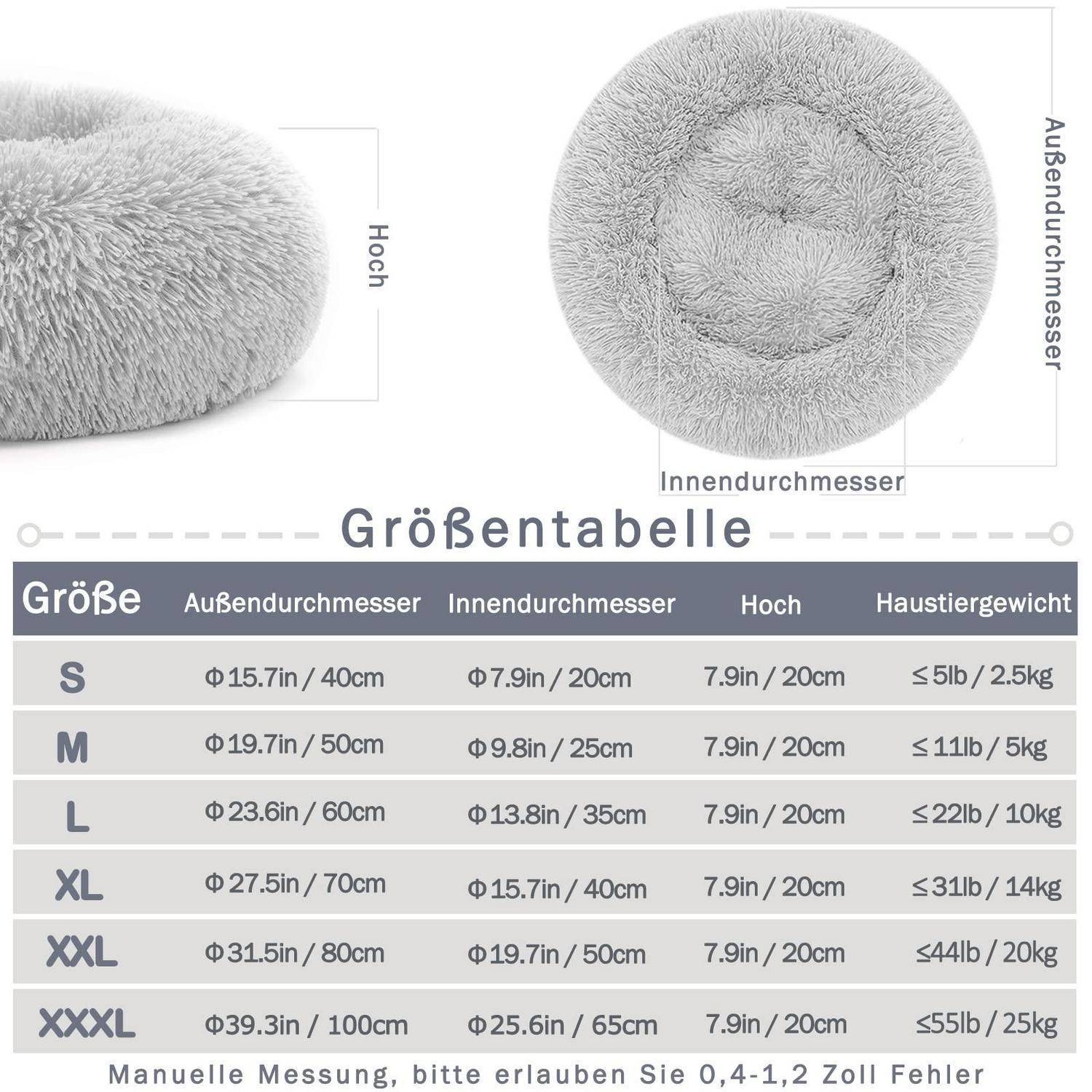 Hundebett Katzenbett Flauschig Rund Donut 100cm Hellgrau Waschbar