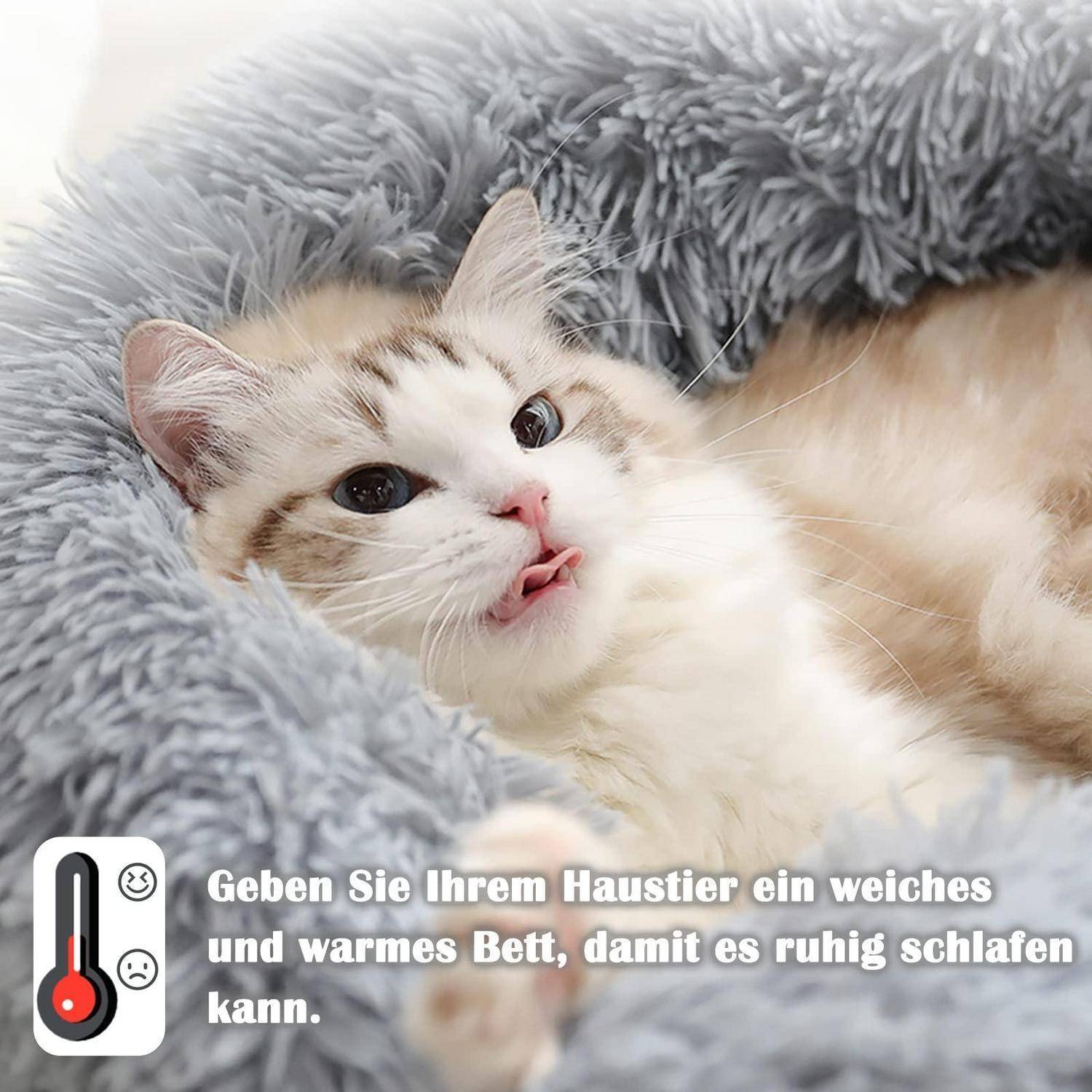 Hundebett Katzenbett Flauschig Rund Donut 100cm Hellgrau Waschbar