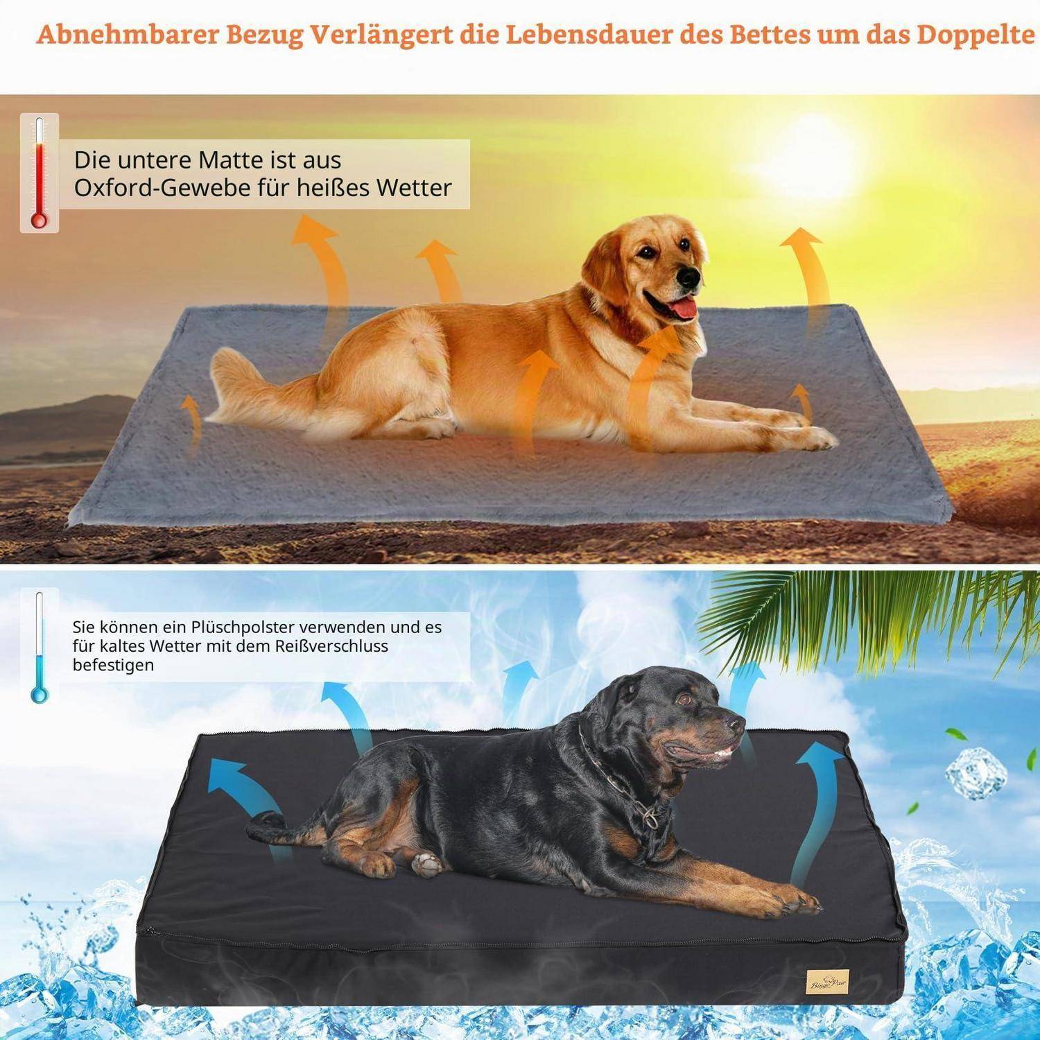 BingoPaw Orthopädisches Hundebett XL 105x70x10cm Grau abnehmbarer Bezug