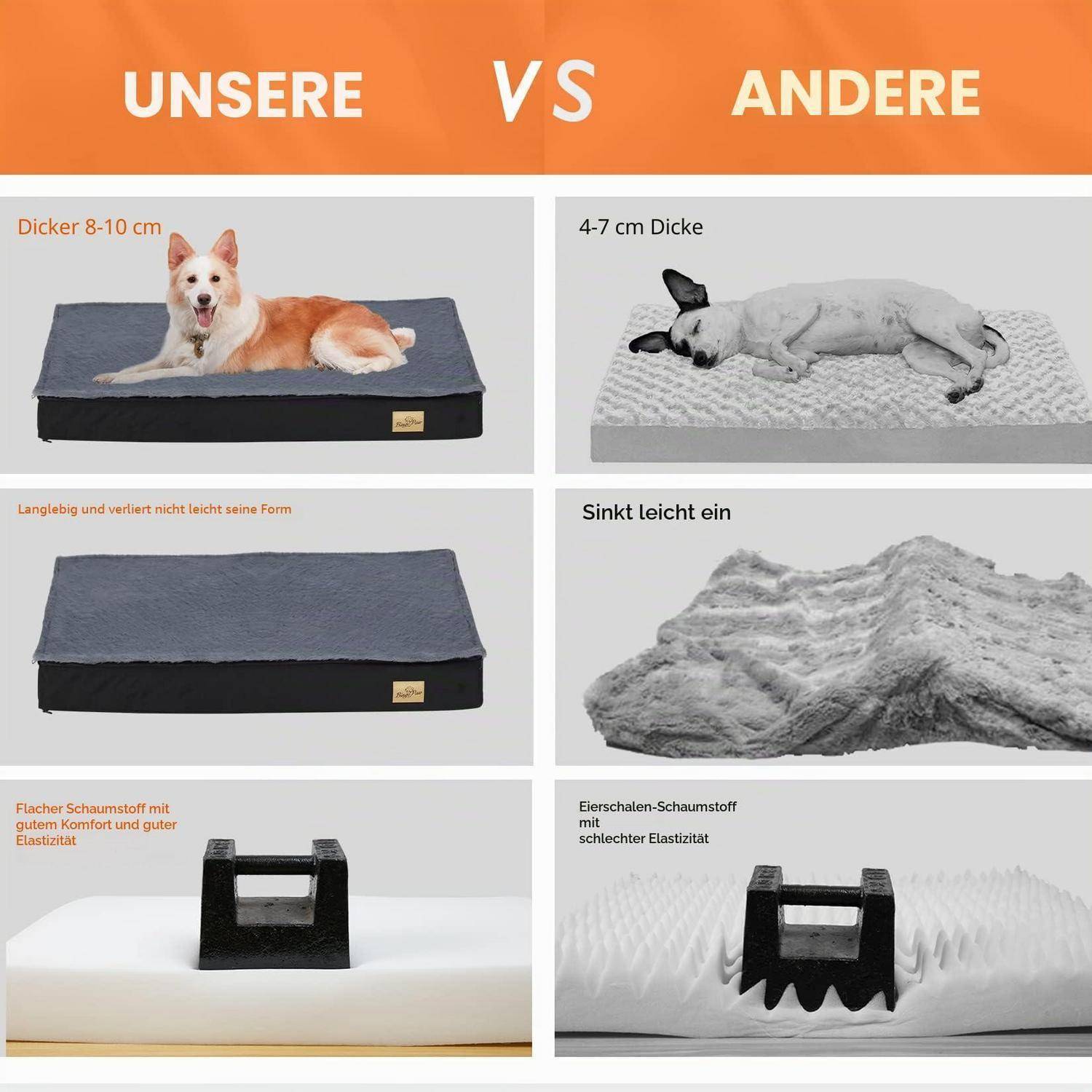 BingoPaw Orthopädisches Hundebett XL 105x70x10cm Grau abnehmbarer Bezug