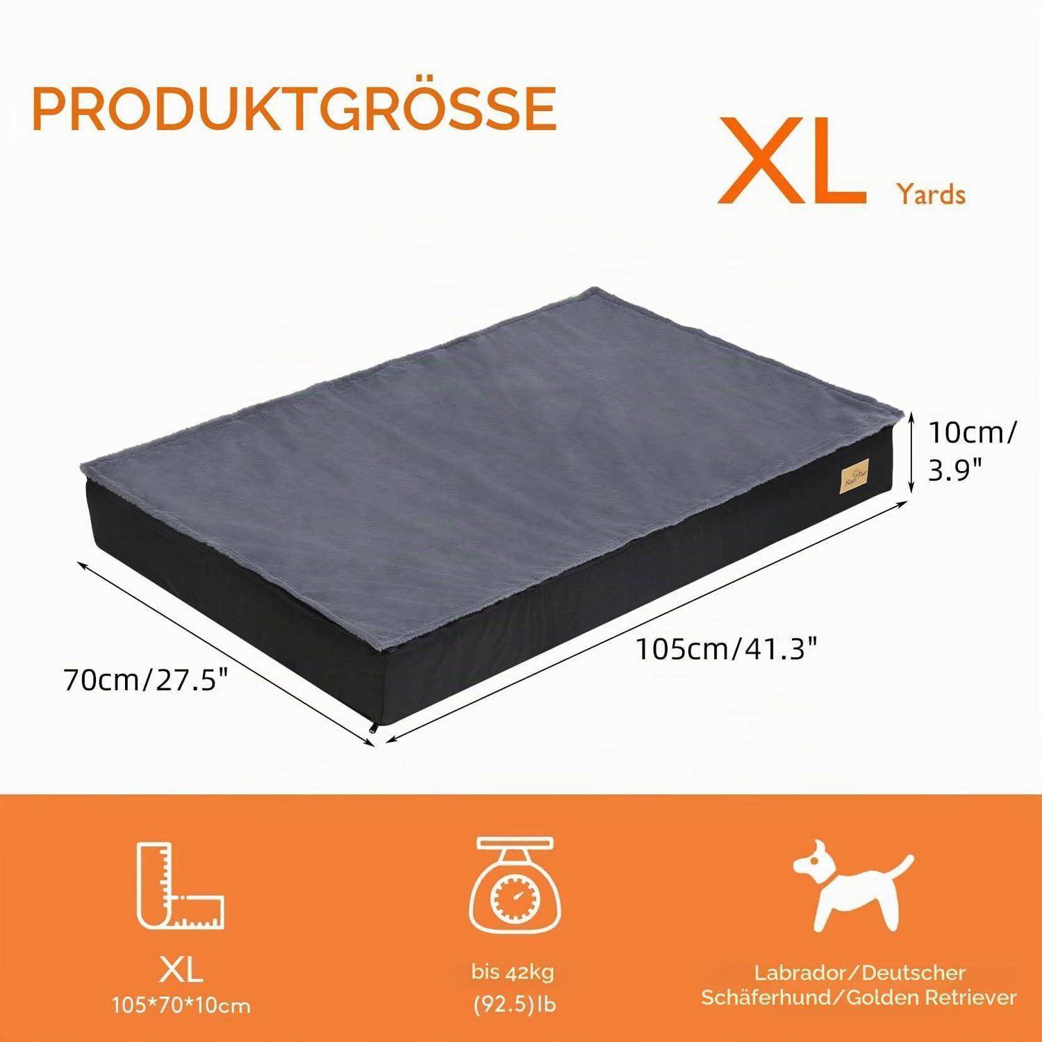 BingoPaw Orthopädisches Hundebett XL 105x70x10cm Grau abnehmbarer Bezug