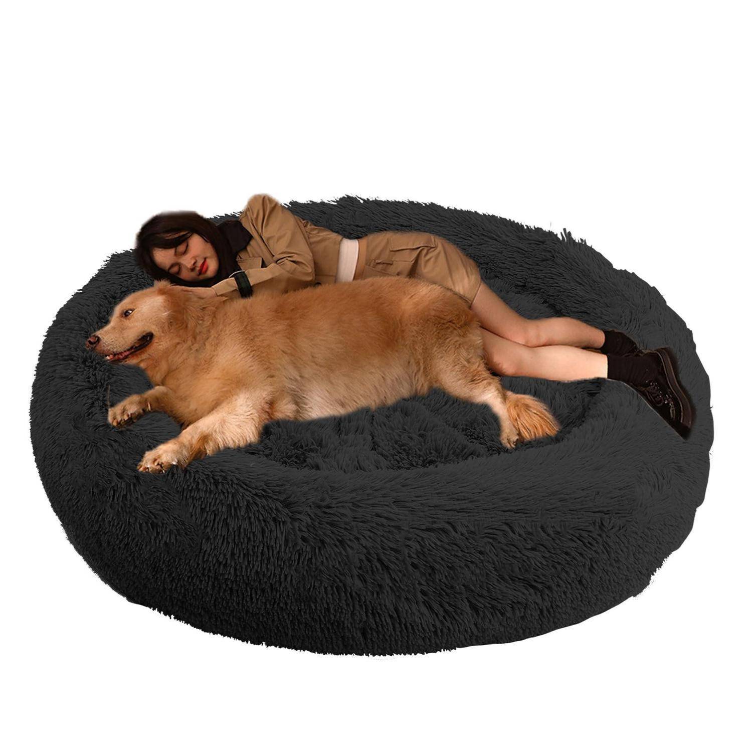 Hundebett Katzenbett Ø140cm Schwarz Orthopädisch Anti-Rutsch Waschbar