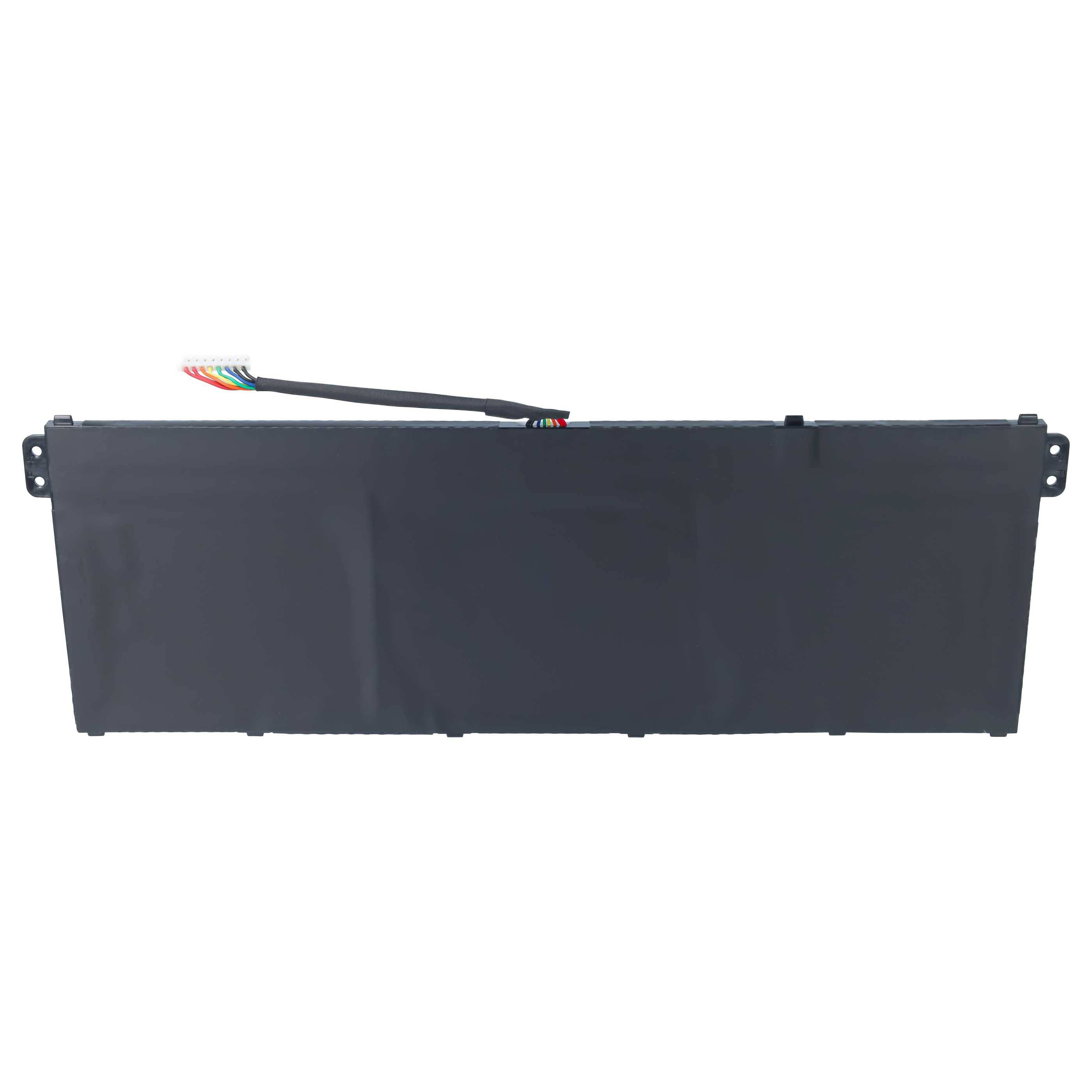 Schwarzes rechteckiges elektronisches Batteriepack mit Montagelaschen und kurzer mehrfarbiger Kabelzuführung auf weißem Hintergrund