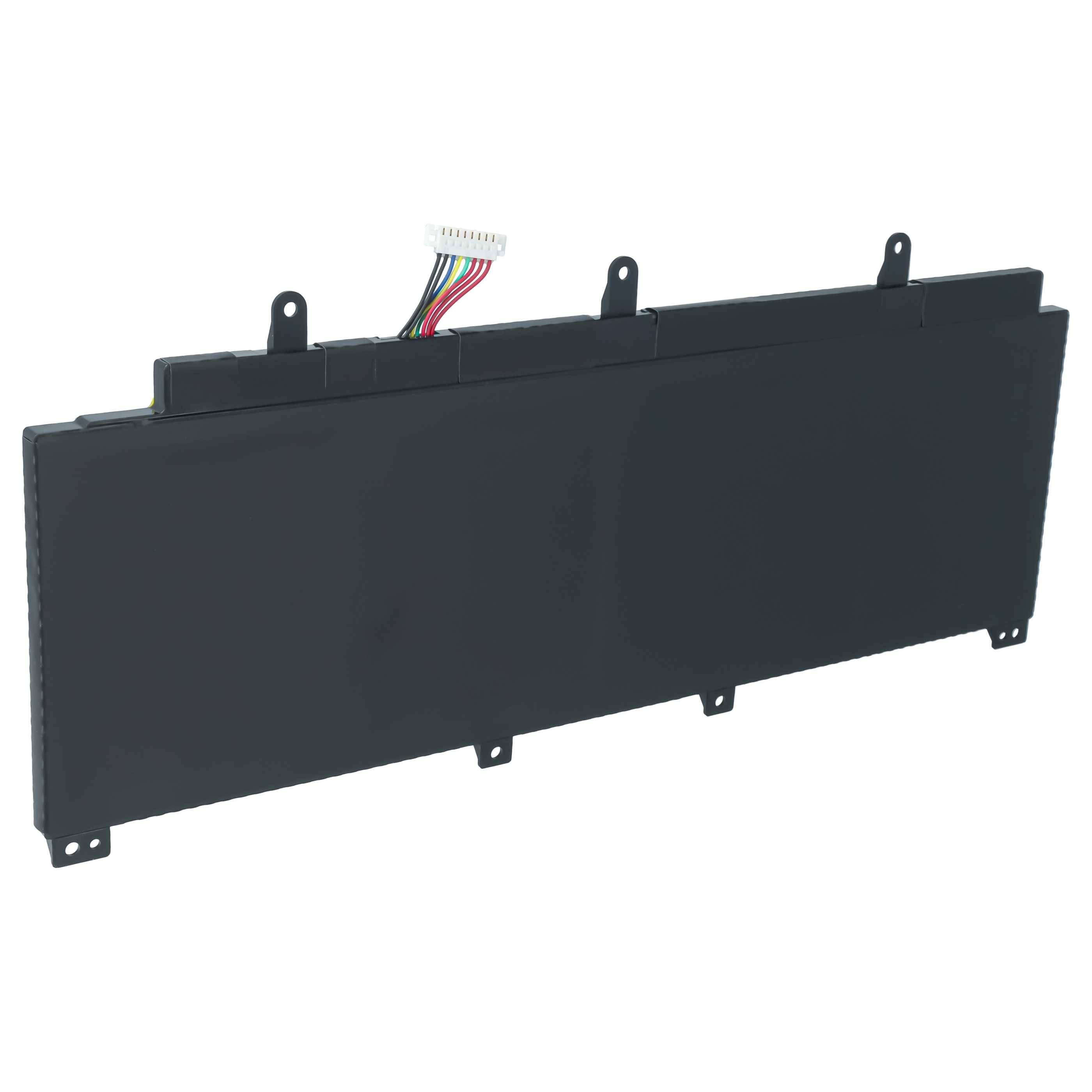 Schwarzes rechteckiges Batteriepaket mit Montagelaschen und einem mehrfarbigen Steckverbinder auf weißem Hintergrund.