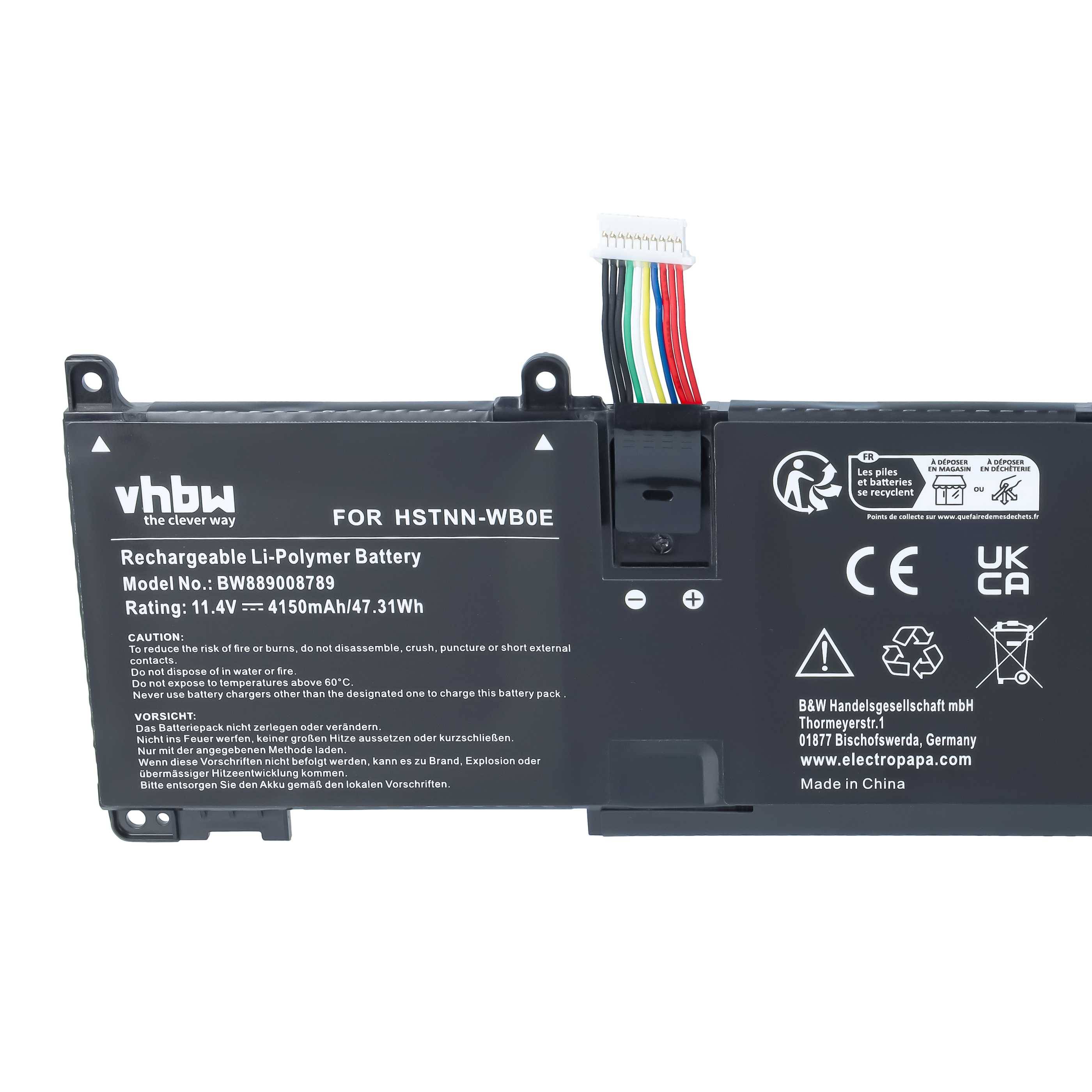 Ersatz-Laptop-Akkupack mit mehrfarbigem Anschllusskabel und Beschriftungen, Marke vhbw, für HSTNN-WB0E.