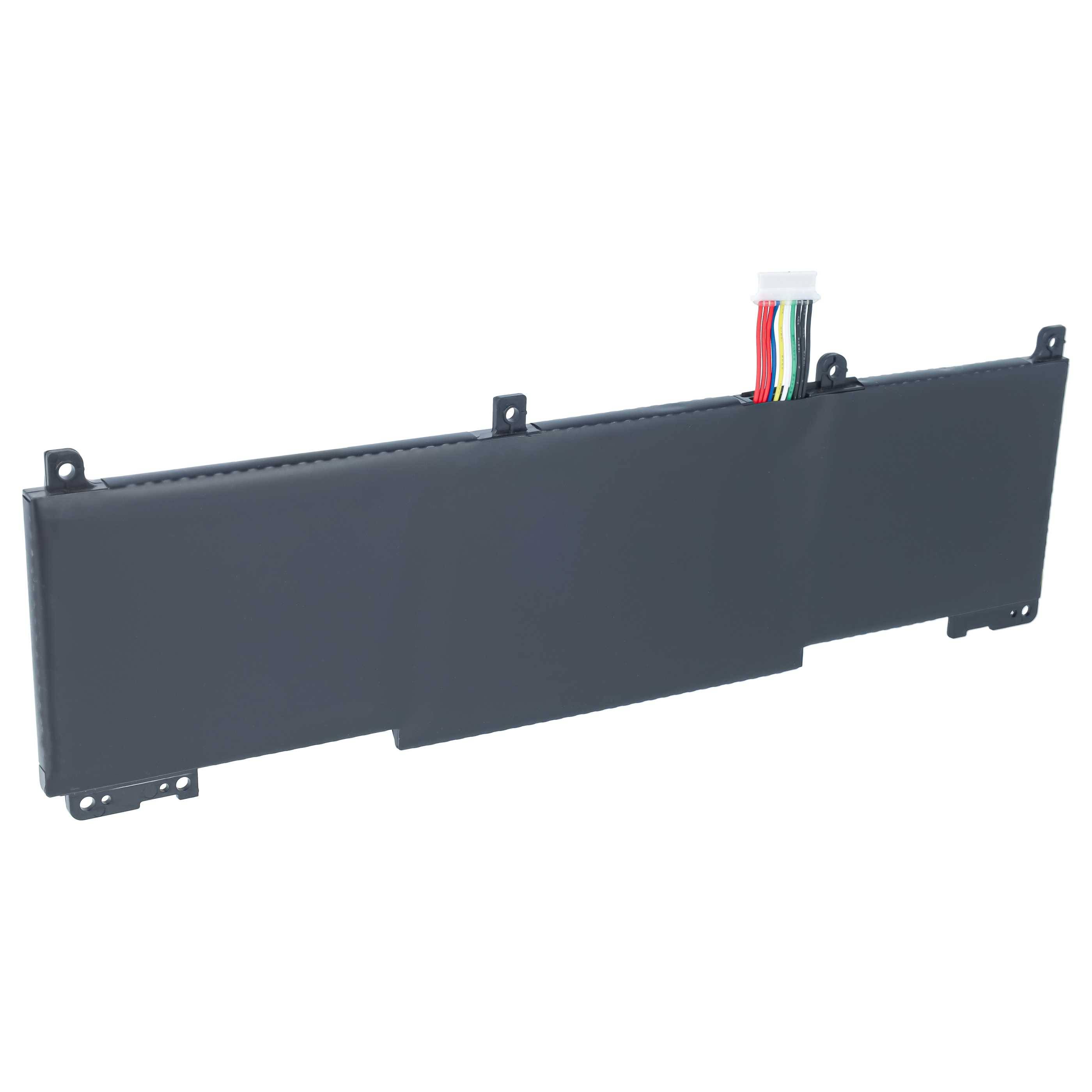 Rechteckiges schwarzes Batteriepaket mit Befestigungslaschen und einem mehrfarbigen Steckverbinder, auf weißem Hintergrund dargestellt.