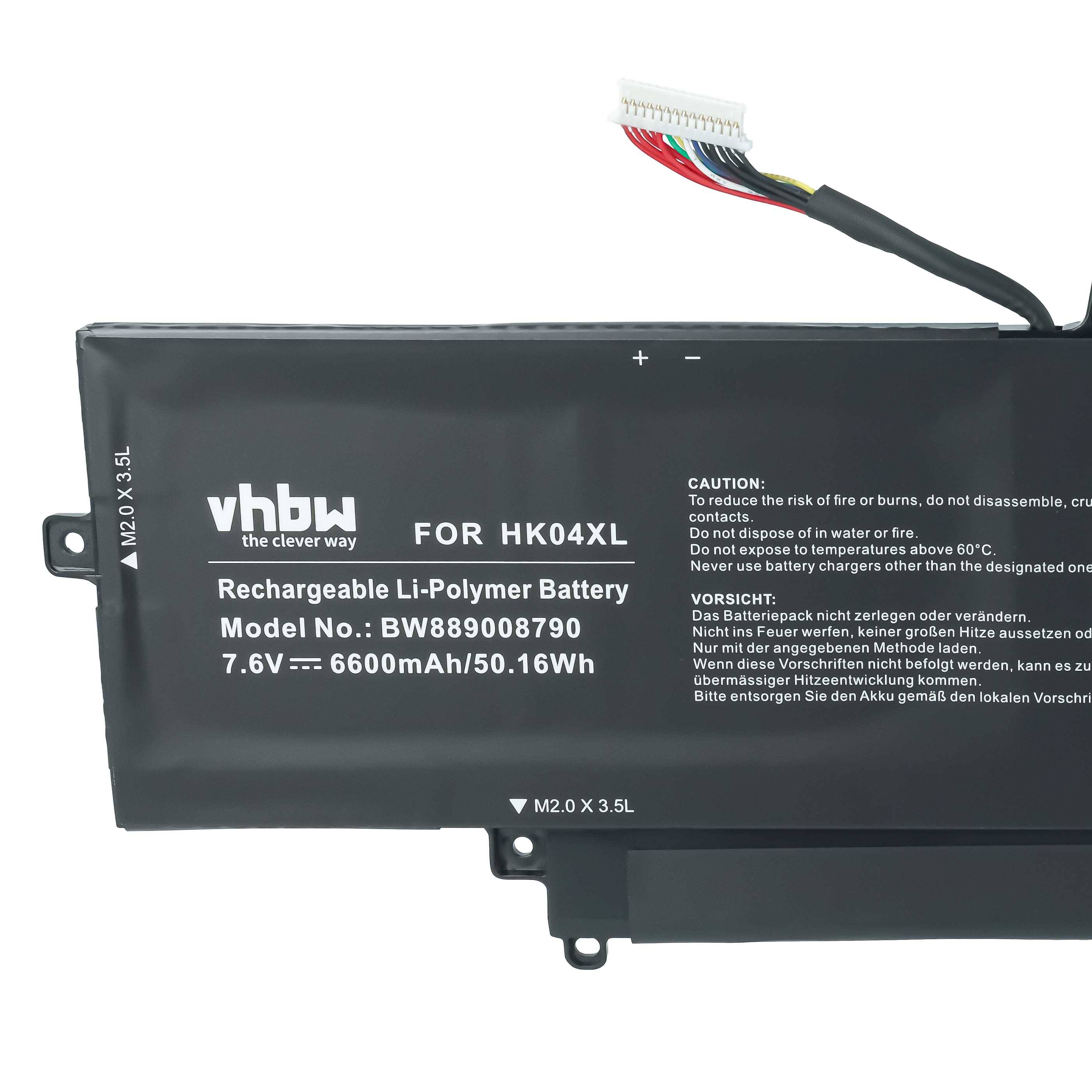 Schwarze wiederaufladbare Li-Polymer-Laptop-Batterie mit angebrachtem mehrfarbigem Steckkabel, gekennzeichnet mit 