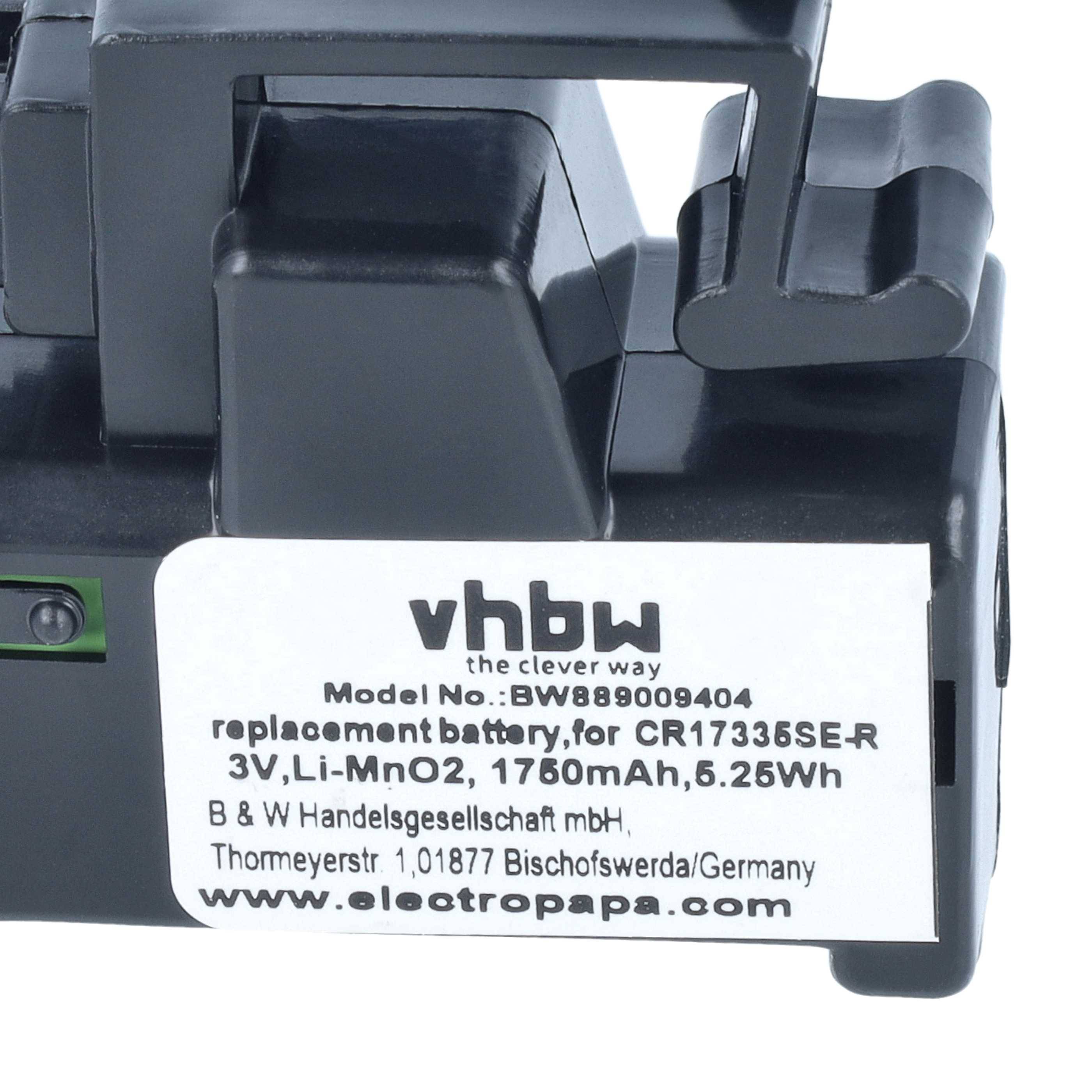 Nahaufnahme eines vhbw Ersatzbatterieketiketts für CR17335SE-R, 3V Li-MnO2, 1760mAh, 6.25Wh.