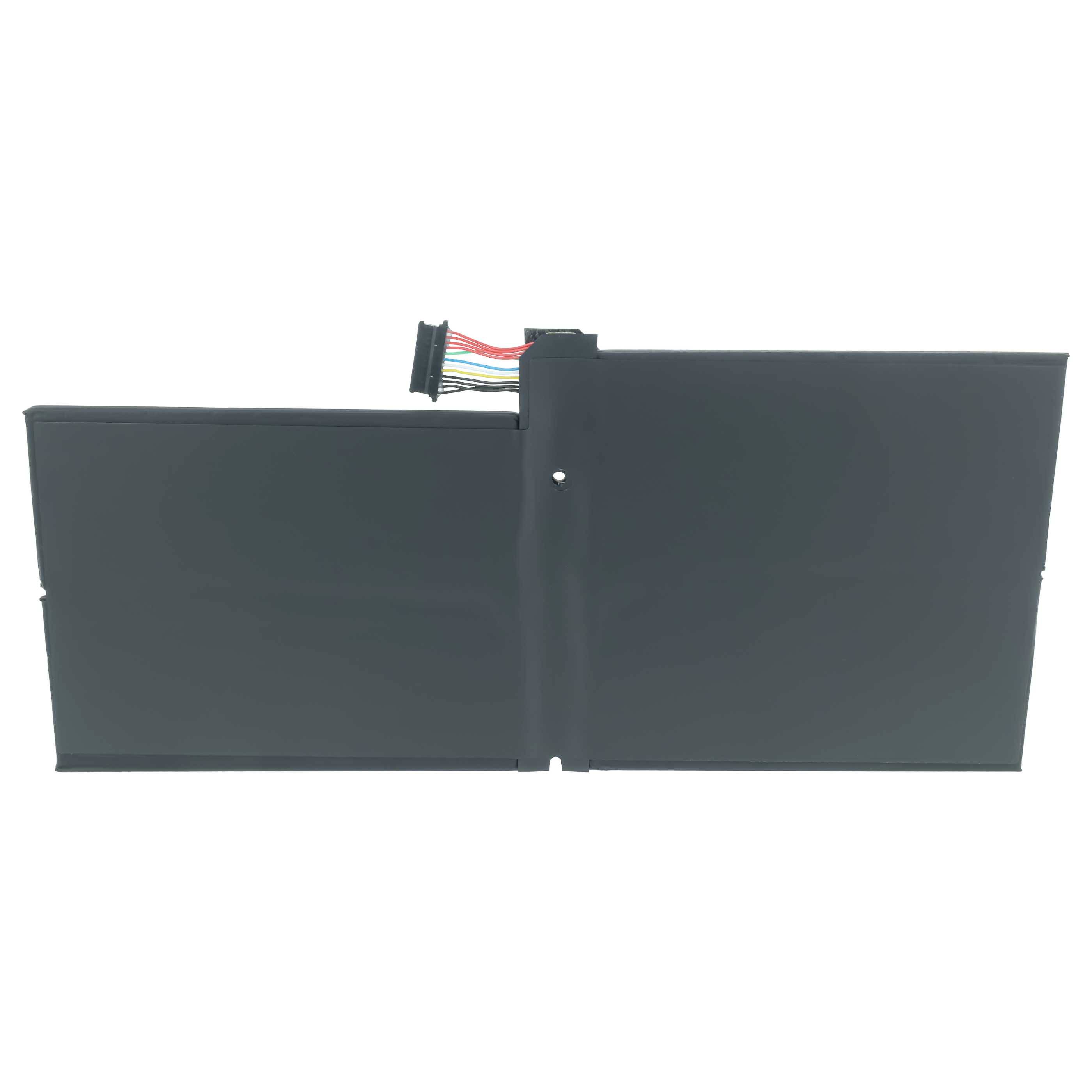 Schwarzes rechteckiges elektronisches Batterieset mit zentralem Stecker und mehrfarbigen Drähten auf weißem Hintergrund.