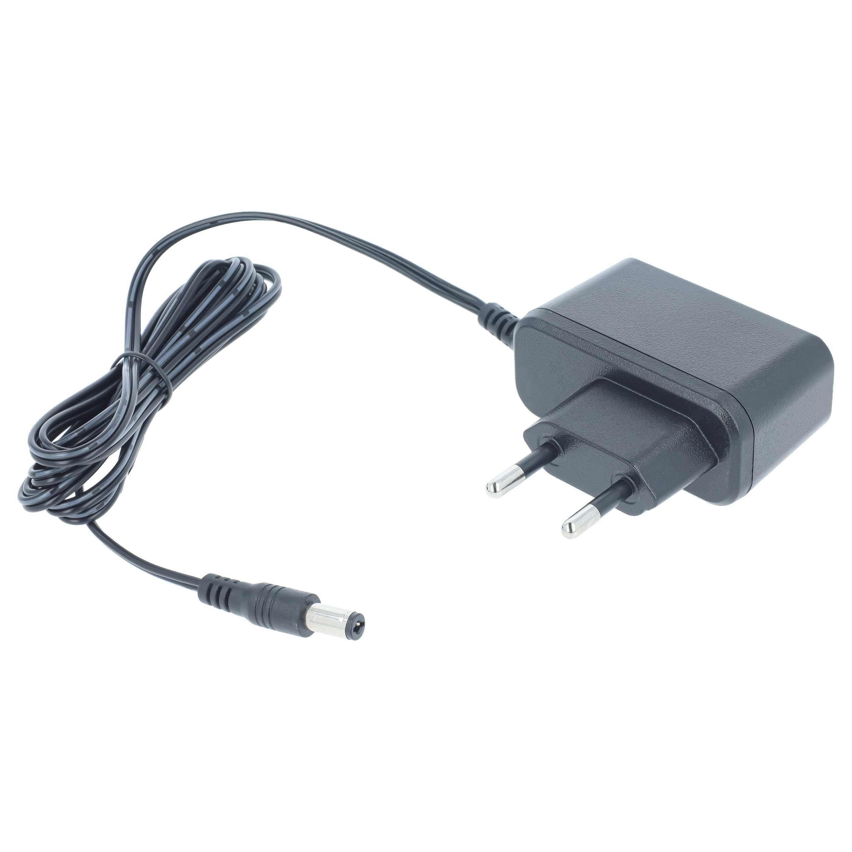 Schwarzer Netzteil mit europäischem Stecker und Hohlstecker für elektronische Geräte.