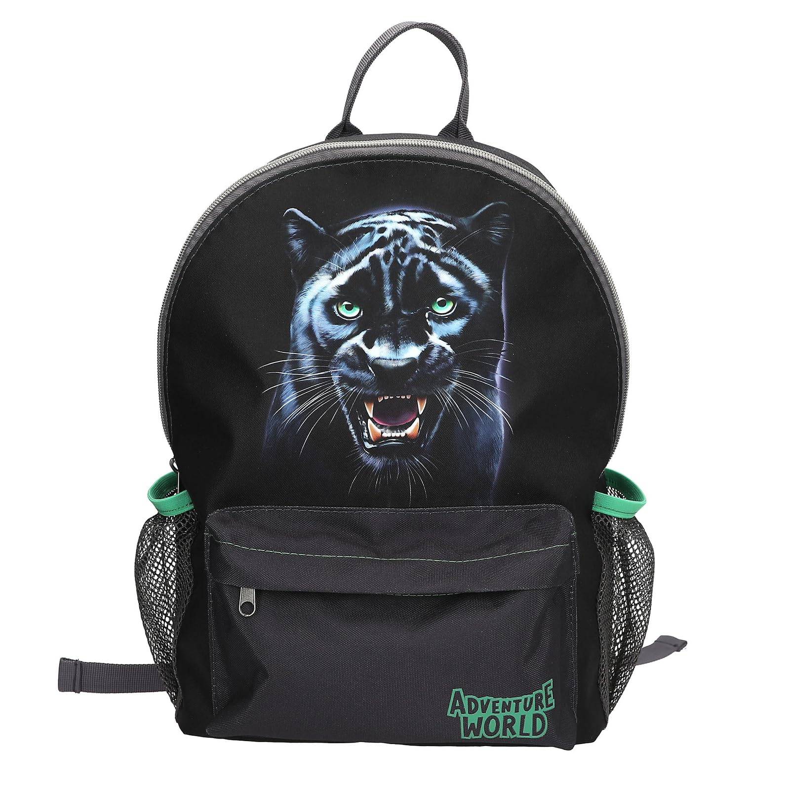 Depesche 13694 Adventure World Panther - Rucksack in Schwarz und Grün, mit Panther Motiv, Tasche mit verstellbaren Trägern
