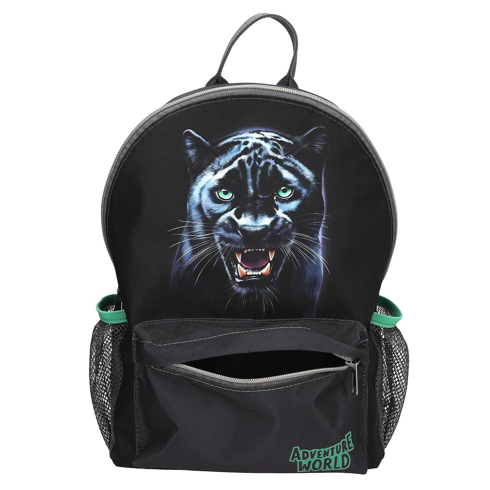 Depesche 13694 Adventure World Panther - Rucksack in Schwarz und Grün, mit Panther Motiv, Tasche mit verstellbaren Trägern
