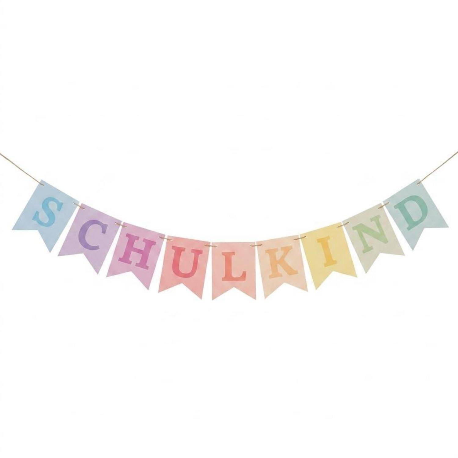 Pastellfarbiges Wimpelgirlanden-Banner mit der Aufschrift 