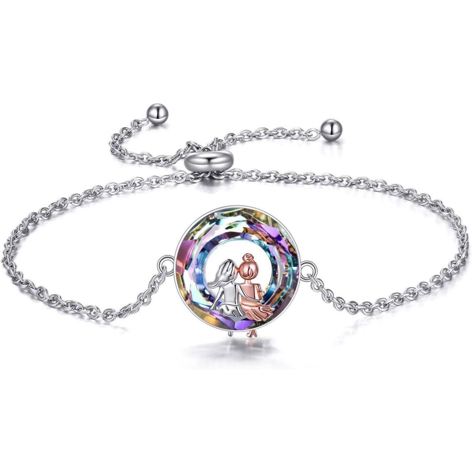 Armband 925 Silber Herz Schwester Freundschaft Geschenk Lila Kristall