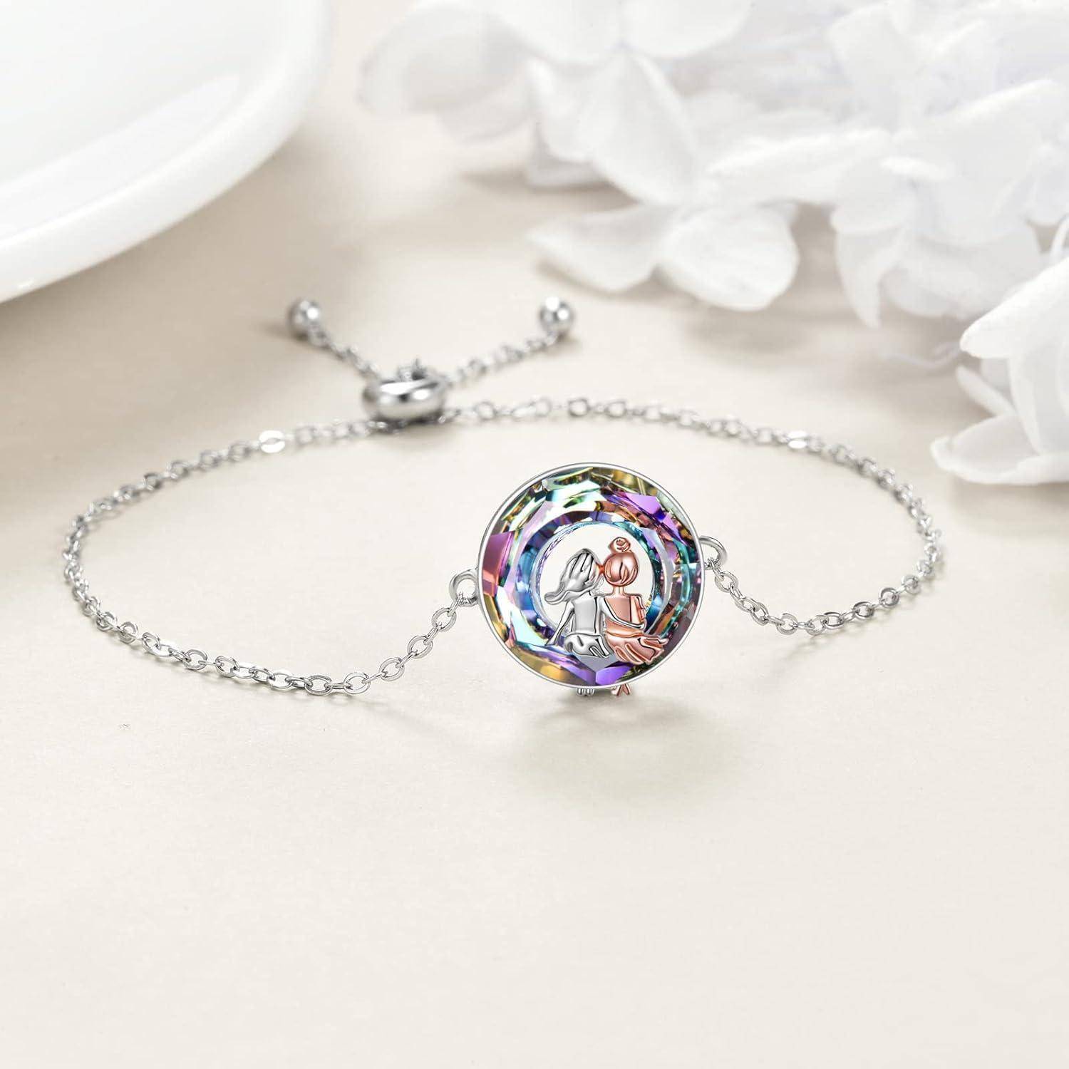 Armband 925 Silber Herz Schwester Freundschaft Geschenk Lila Kristall