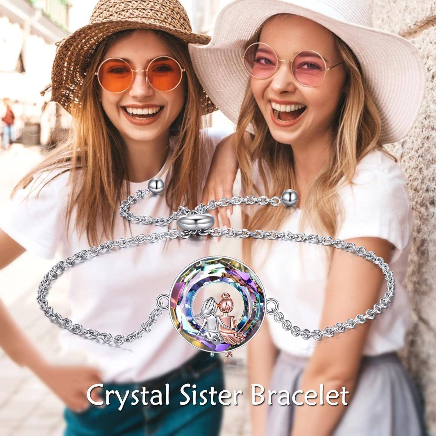 Armband 925 Silber Herz Schwester Freundschaft Geschenk Lila Kristall