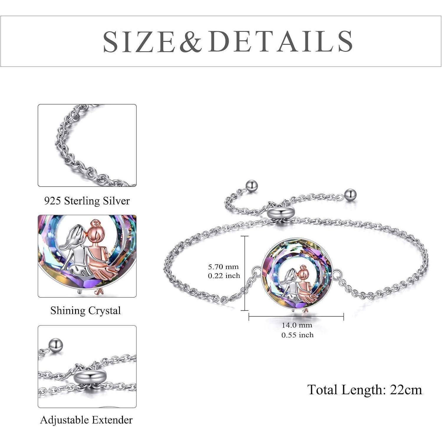 Armband 925 Silber Herz Schwester Freundschaft Geschenk Lila Kristall