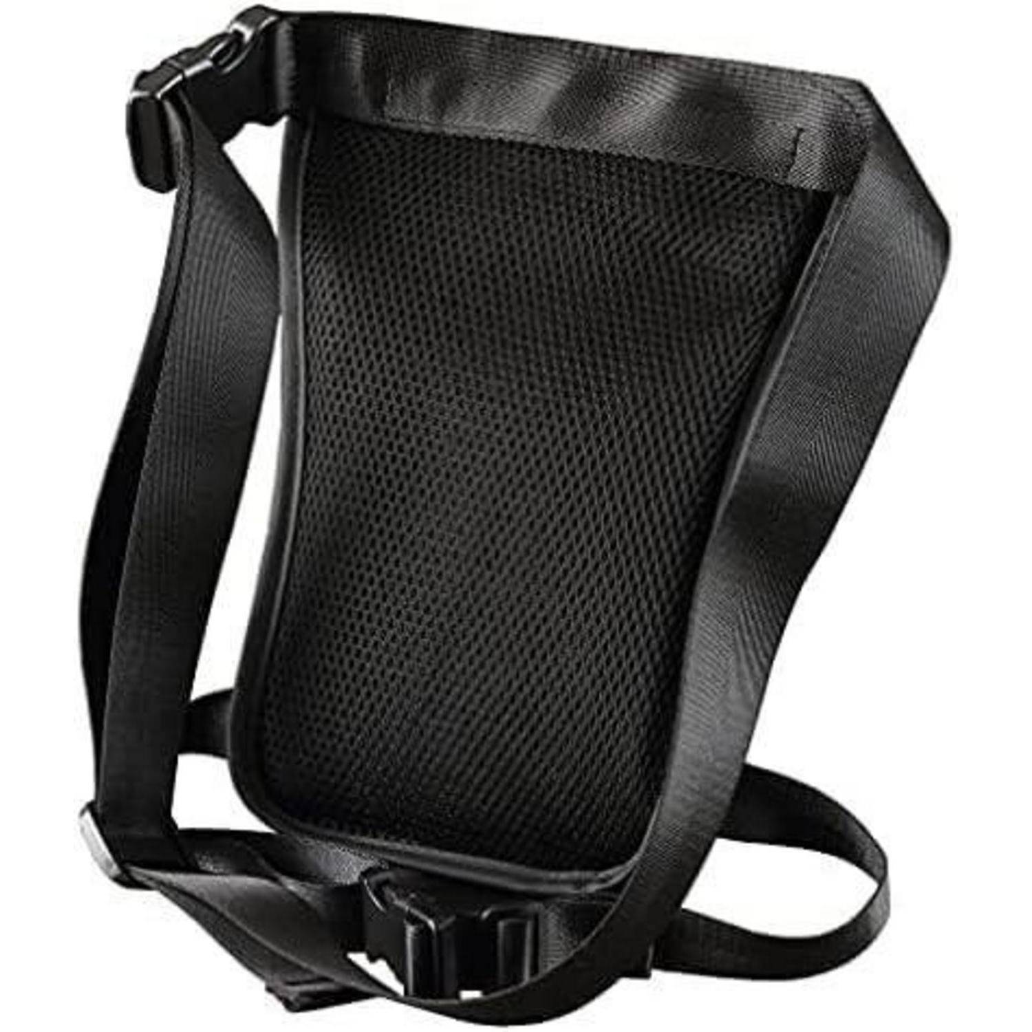 Schwarze Mesh-Schultertasche oder Beutel mit verstellbaren Riemen und Clipverschluss, dargestellt auf weißem Hintergrund.