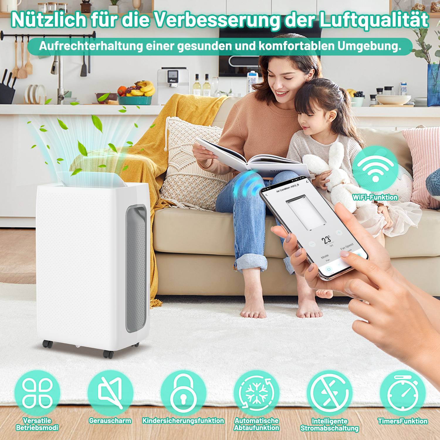 App-gesteuerter Luftentfeuchter 330 W, 26 L/24 h, LED-Anzeige, 2 Lüfterstufen und Ablaufschlauch