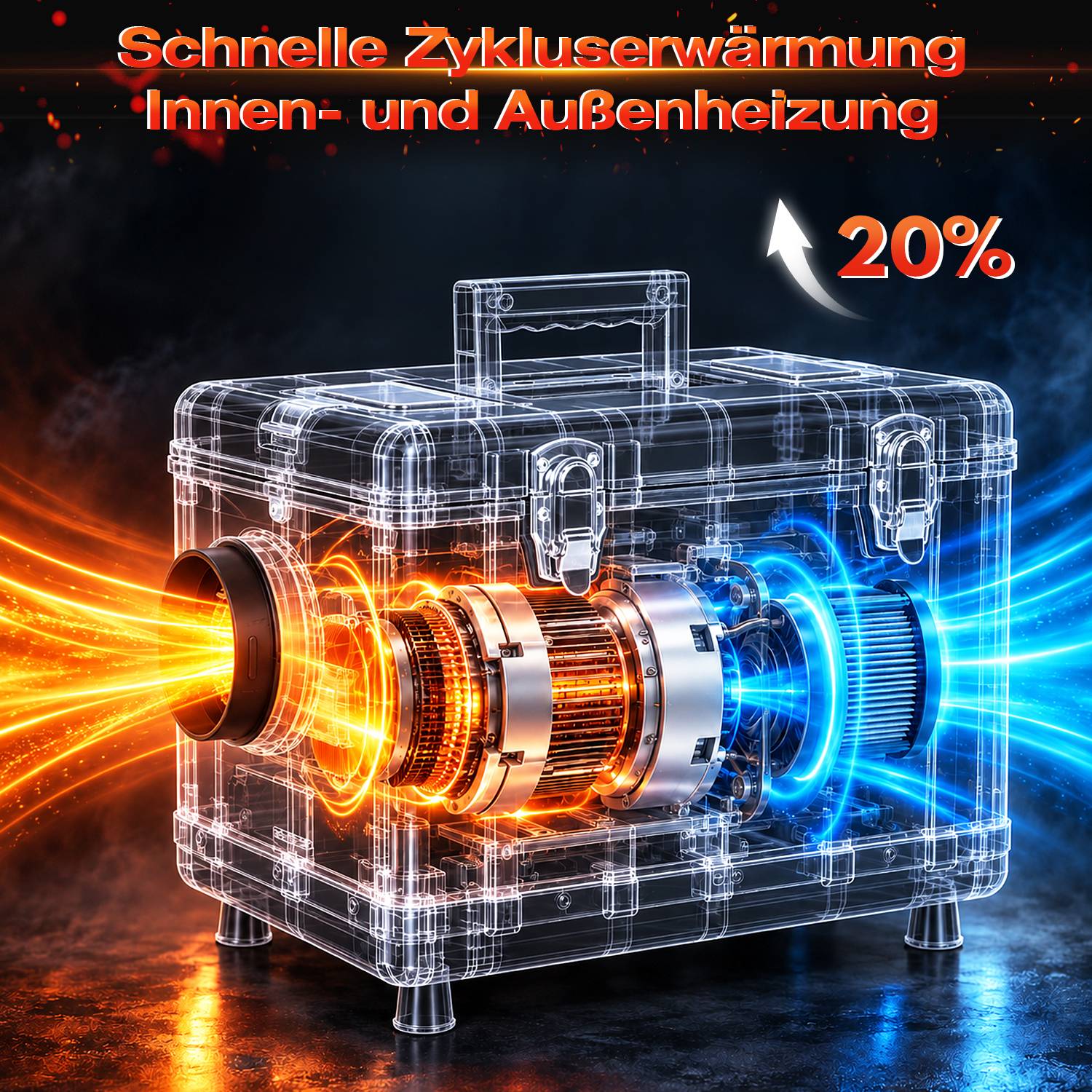 Diesel Standheizung Toolbox 12V/24V 230V mit Bluetooth App, CO-Alarm, 5L Tank, mobile Luftheizung für Camper Wohnmobil Garage Rot