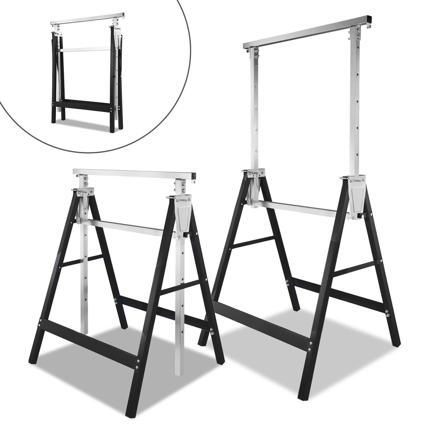 2er Set Arbeitsbock höhenverstellbar 80–130 cm, Stahl Klappbock, gesamt 400 kg Tragkraft Schwarz