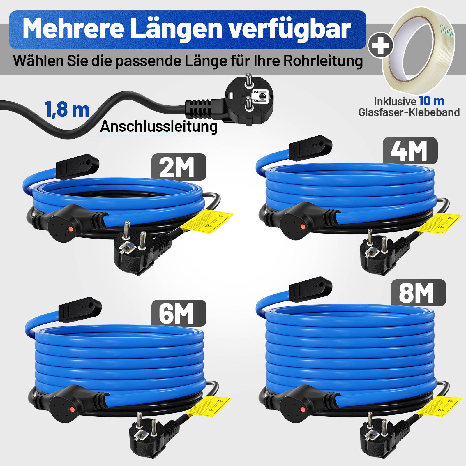 6m 150W Frostschutz Heizkabel mit Thermostat &amp; Kontrollleuchte Rohrheizkabel Heizleitung für Wasserleitung Wasserdicht Rohrleitungen Inkl. 10m