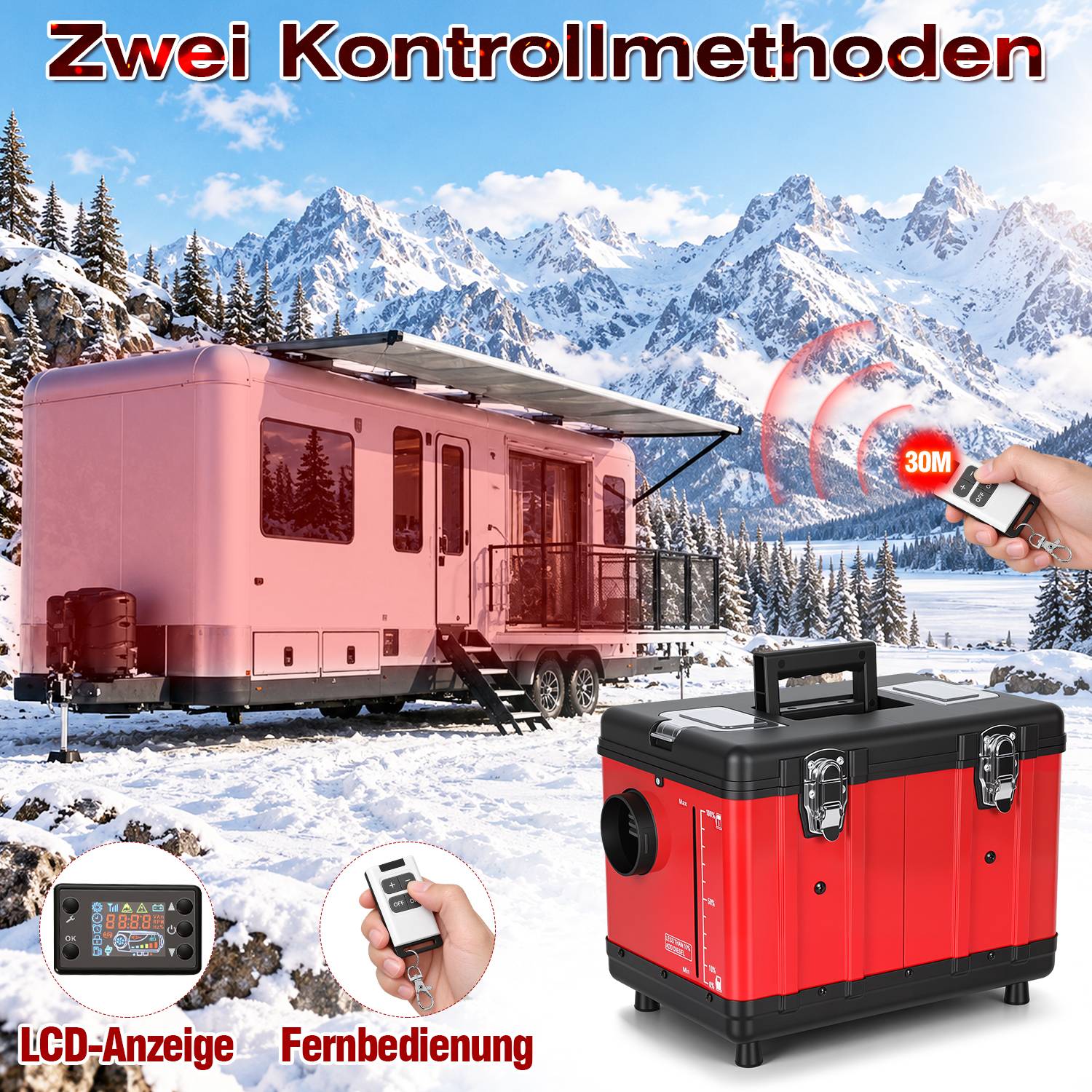 5KW Diesel Standheizung Heizkoffer mit 5L Tank, Fernbedienung &amp; Tragegriff, 12/24 V DC &amp; 220–240 V AC, mobile Luftheizung für Caravan Wohnmobil