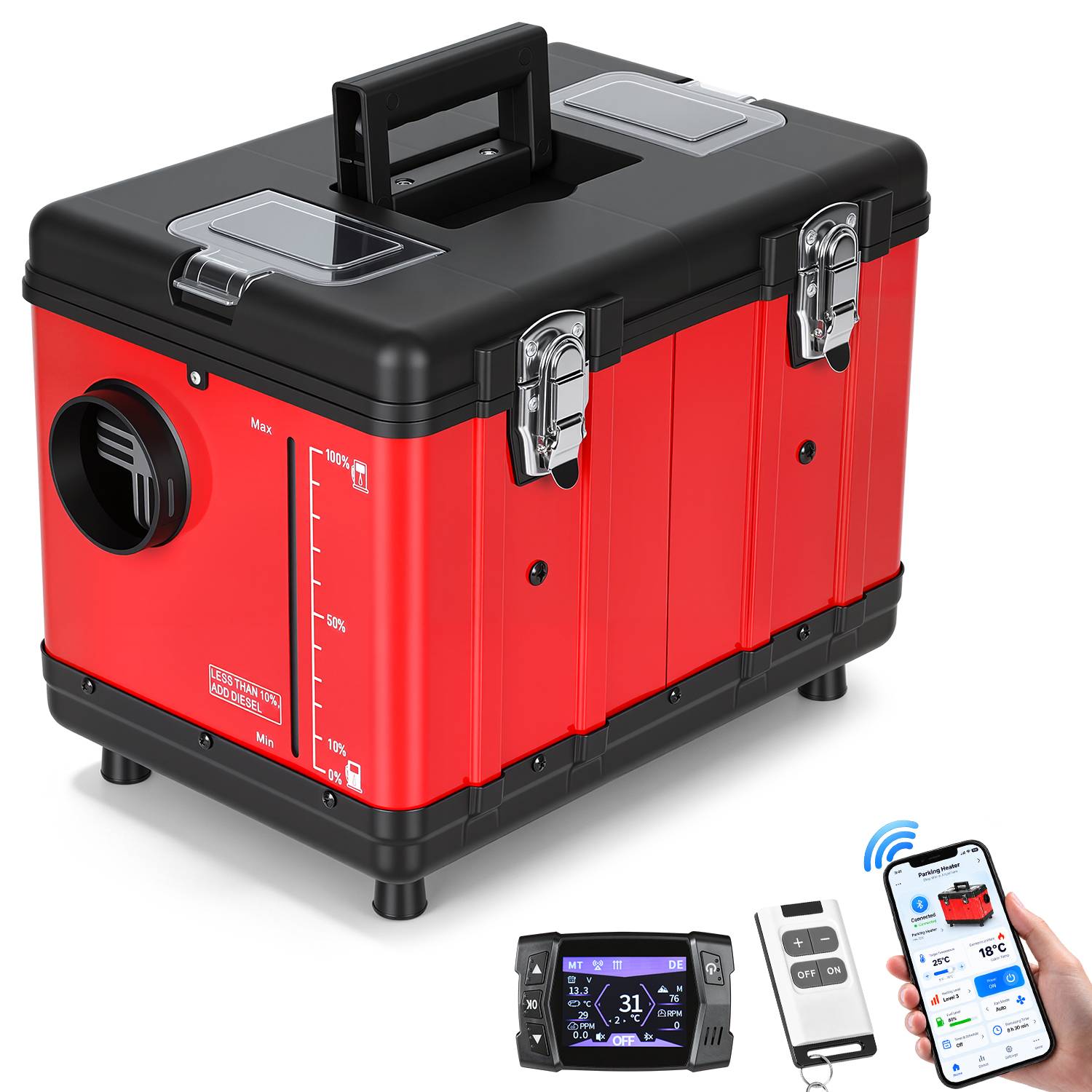 5KW Diesel Standheizung Luftheizung Dieselheizung 12/24 V DC & 220–240 V AC mit CO-Alarm Control, Bluetooth & Fernbedienung, Start/Stopp & Tragegrif
