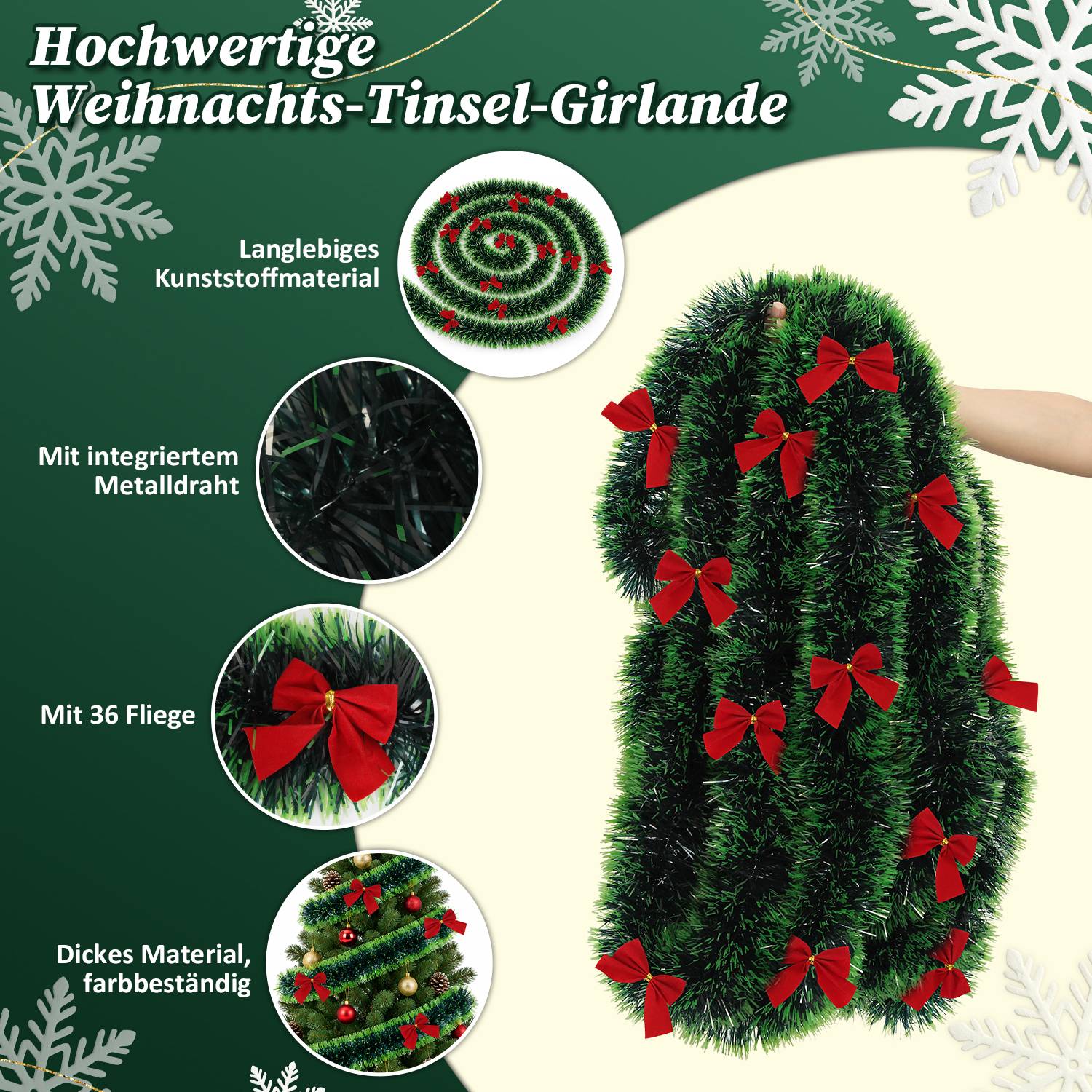 PET-Tannengirlande 12 m x 9 cm, 36 Schleifen zum Anbringen