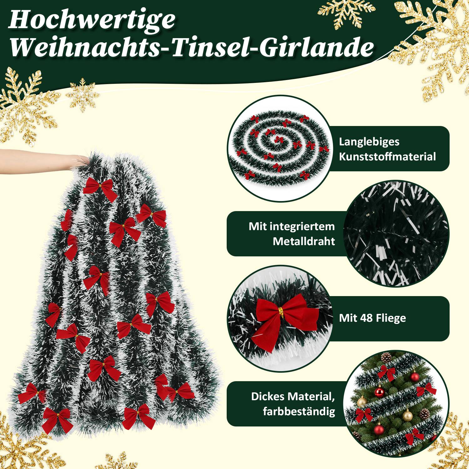 PET-Weihnachtsgirlande 15 m, weißer Rand, wiederverwendbar